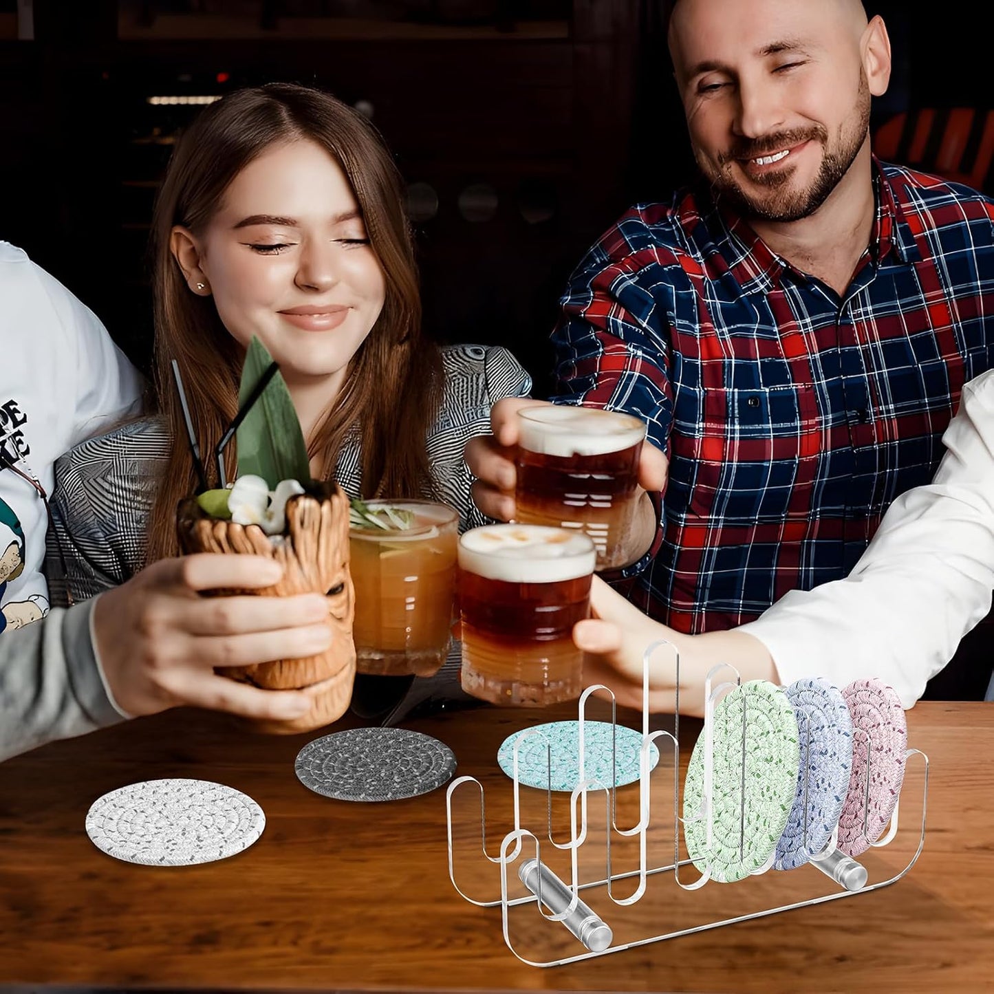 Clear Acrylic Coaster Holder, 6 Grids Anti Slip Coaster Organizer Perfect for Square or Round Coaster Sets, Hold 6 Coasters (Holder Only)