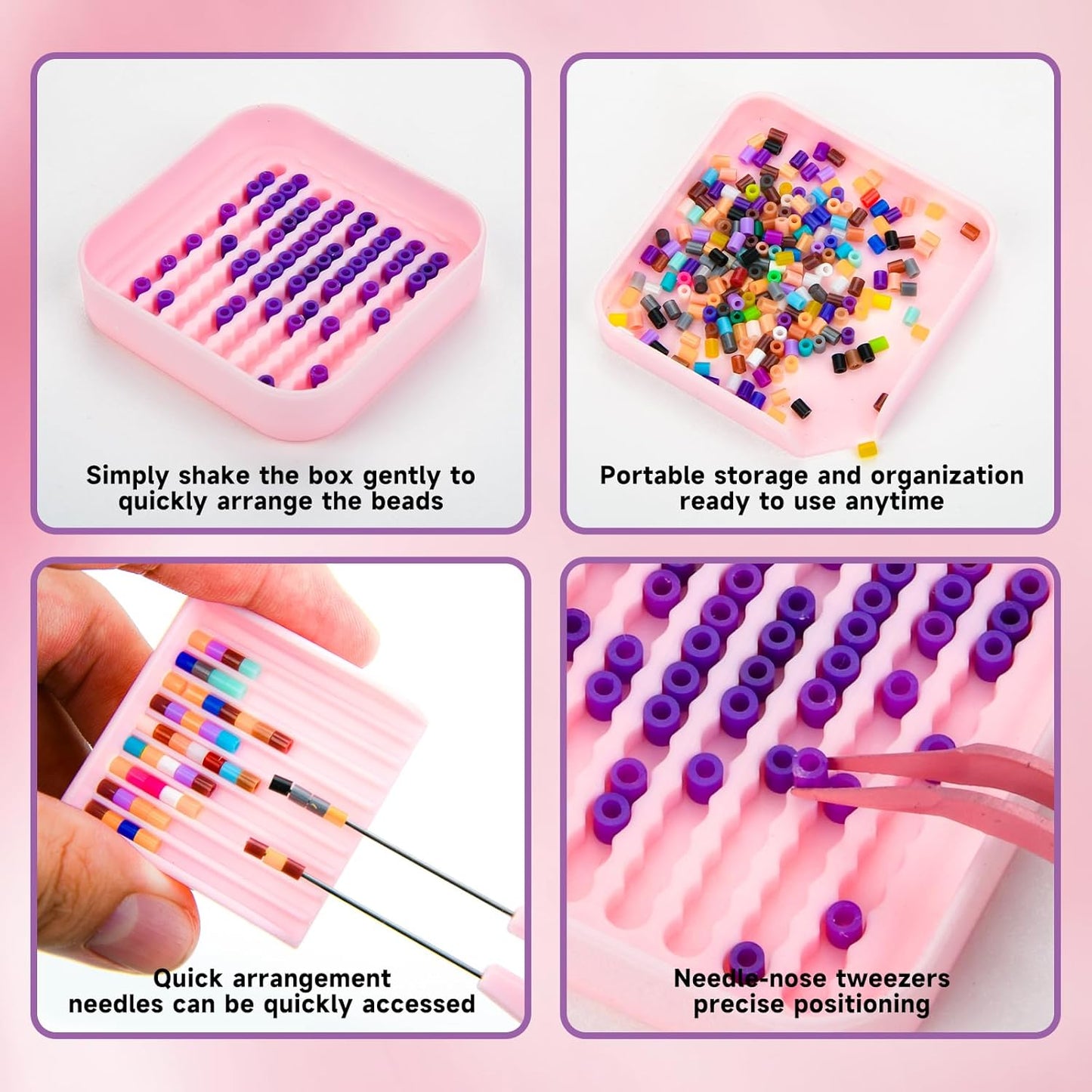 Homakover 2.6mm Fuse Bead Picking Tray Kit – Beads Craft Tool Set with Pickup Tray, Storage Box, Stainless Steel Tweezer(Random Color), Aligner Trays & Needle Tweezer for Arts & Crafts Projects