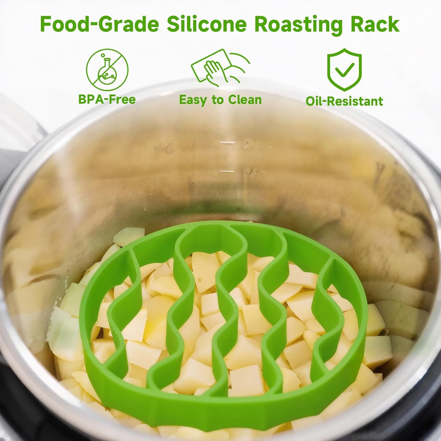 Silicone Roasting Rack, Silicone Cooker Rack Kitchen Cooking Accessories for Baking Cooking Steaming Cooling (Green)
