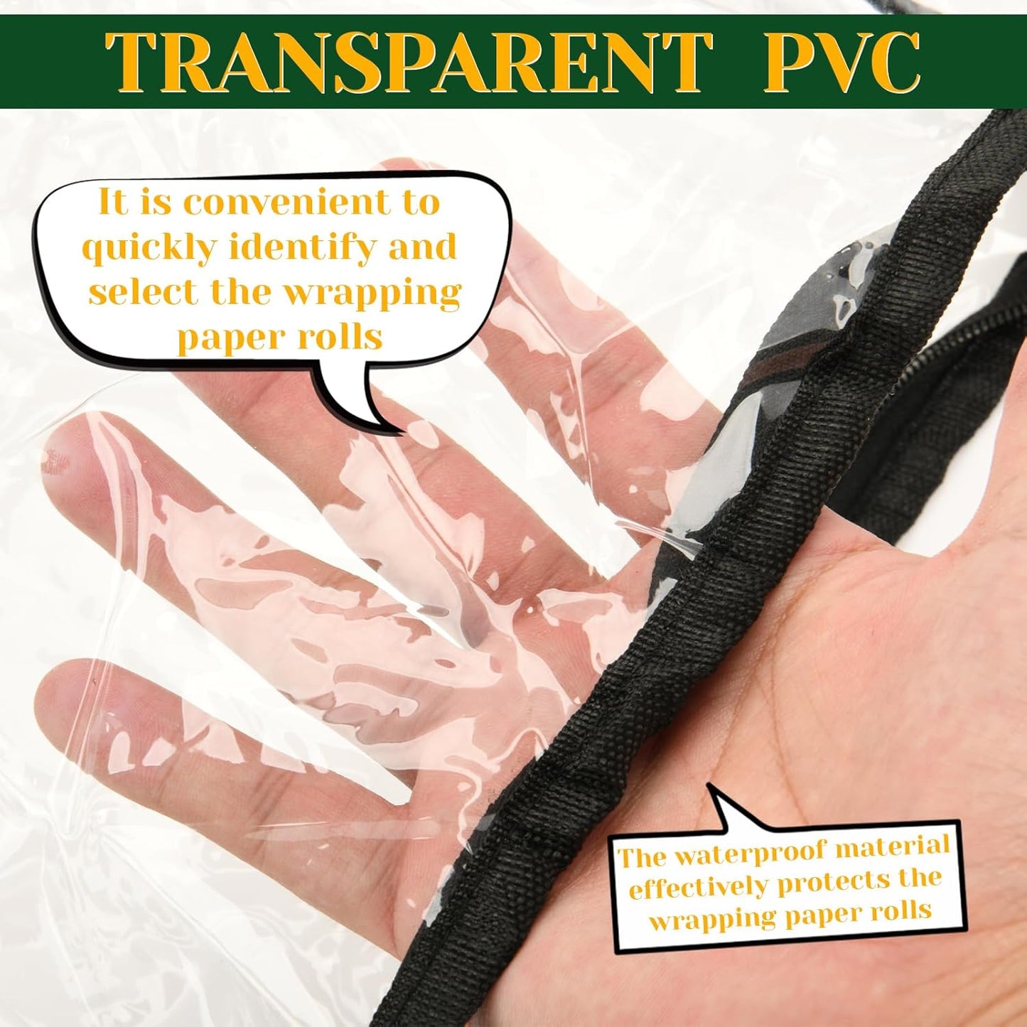 Homakover Clear PVC Christmas Wrapping Paper Organizer Storage, 30" Gift Wrap Organizer Zippered Storage, Fit for 18-25 Rolls (Black)