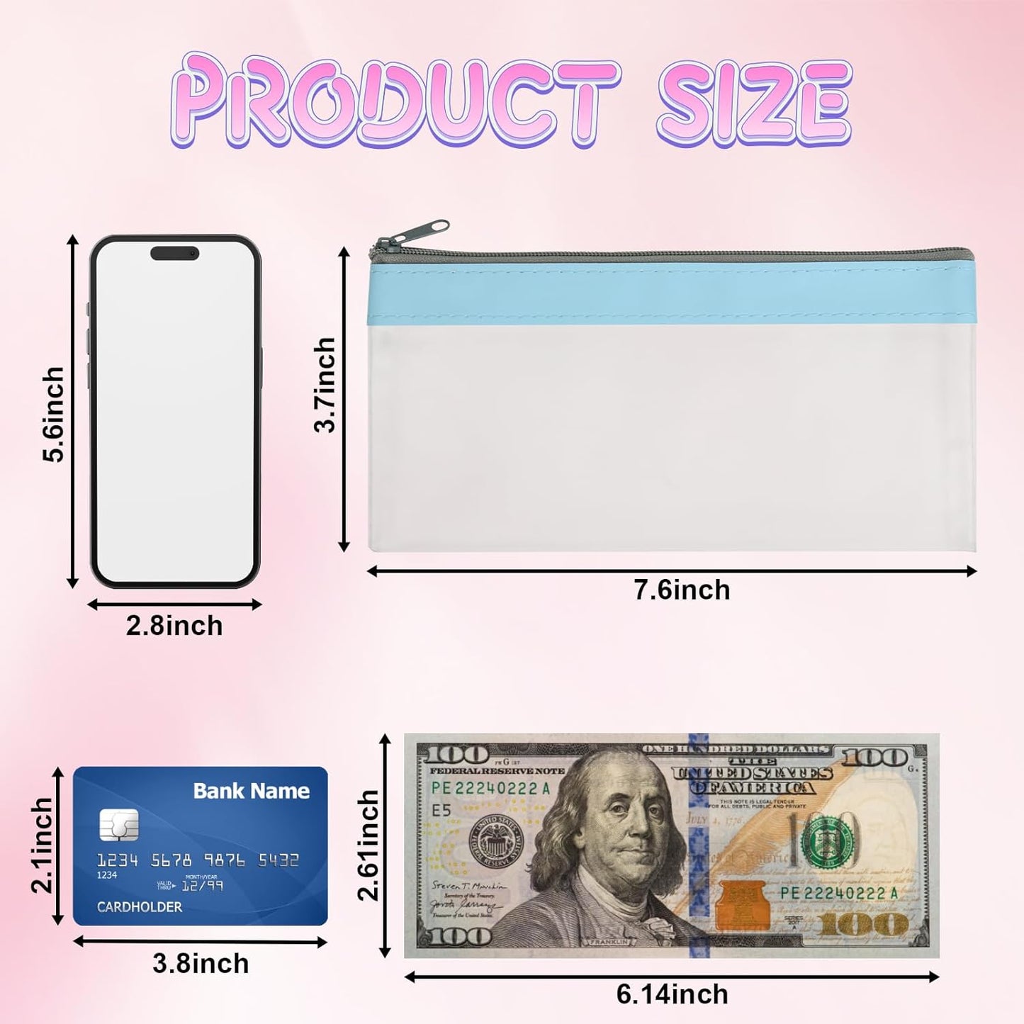 4 Pack Multi-Purpose Money Pouch, Cash Envelopes with Zipper, Money Bags Clear Bank Deposit Coin Bag for Coin, Deposit, Checks, Receipts, Passport (Color B)