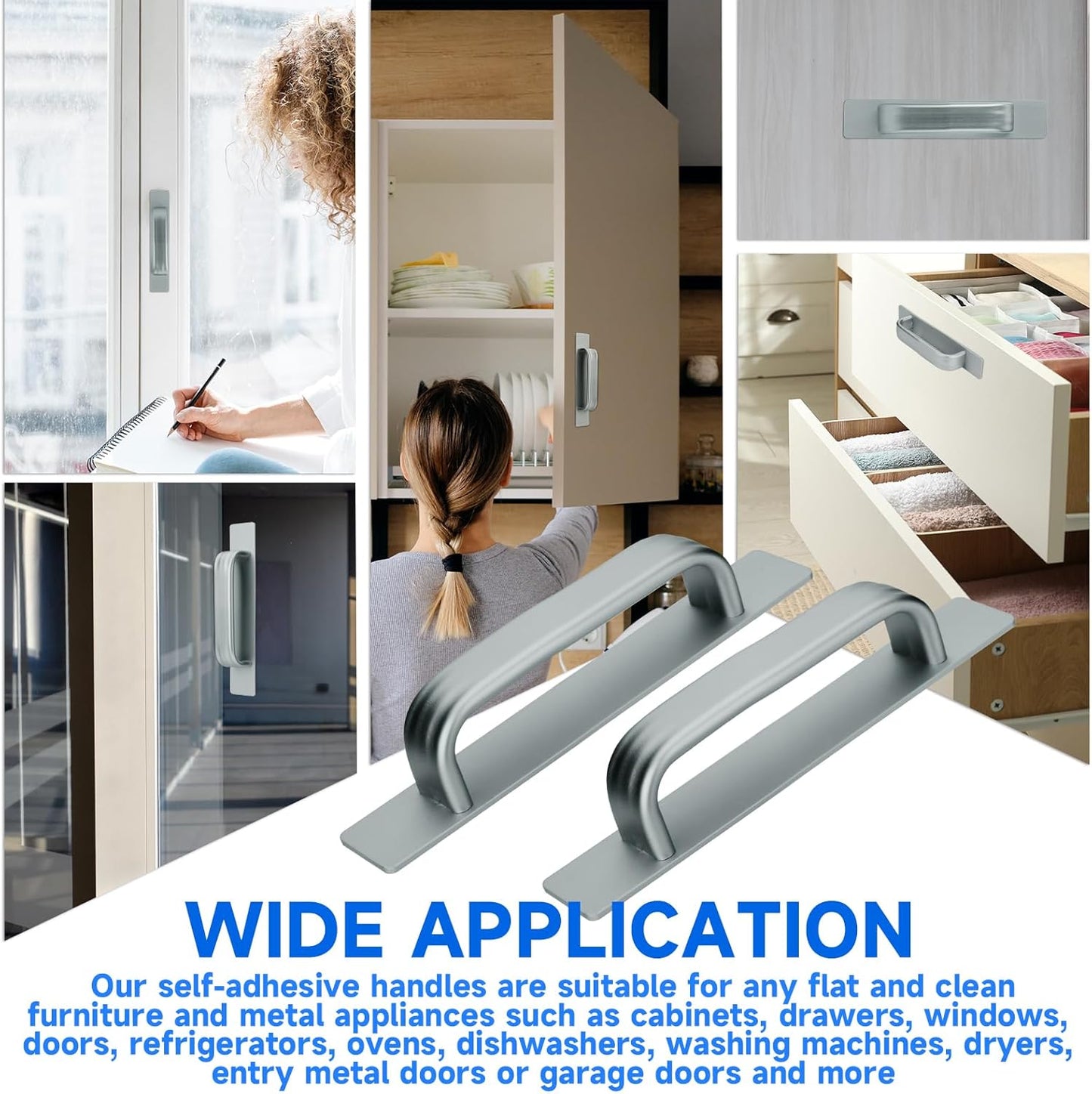 Homakover 1 Pair Refrigerator Door Handle with Adhesive Tape, Replacement Fridge Pull Handle for Fridge, Microwave ovens, dishwashers, Washing Machines, dryers, Metal Garage Door (Grey, 5.9Inch)