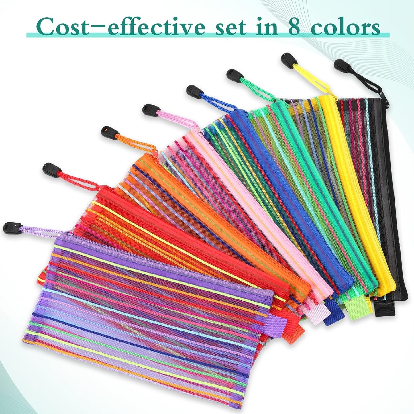 Glenmal 16 Pack Zipper Mesh Pouch Pencil Pouches Cases Multipurpose Storage Bag Travel Bags for Office Classroom Supplies Toiletries Cosmetic Puzzles Storage