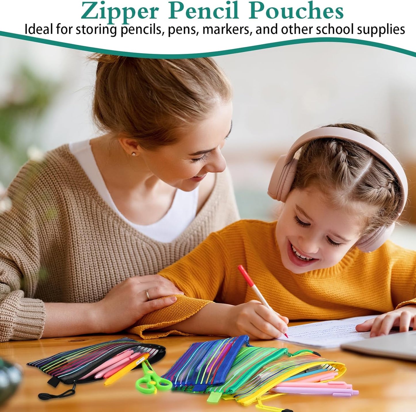 Glenmal 16 Pack Zipper Mesh Pouch Pencil Pouches Cases Multipurpose Storage Bag Travel Bags for Office Classroom Supplies Toiletries Cosmetic Puzzles Storage