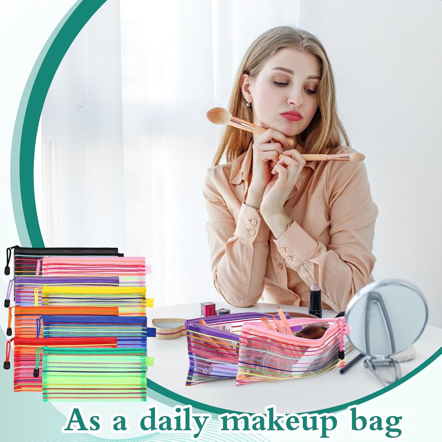 Glenmal 16 Pack Zipper Mesh Pouch Pencil Pouches Cases Multipurpose Storage Bag Travel Bags for Office Classroom Supplies Toiletries Cosmetic Puzzles Storage