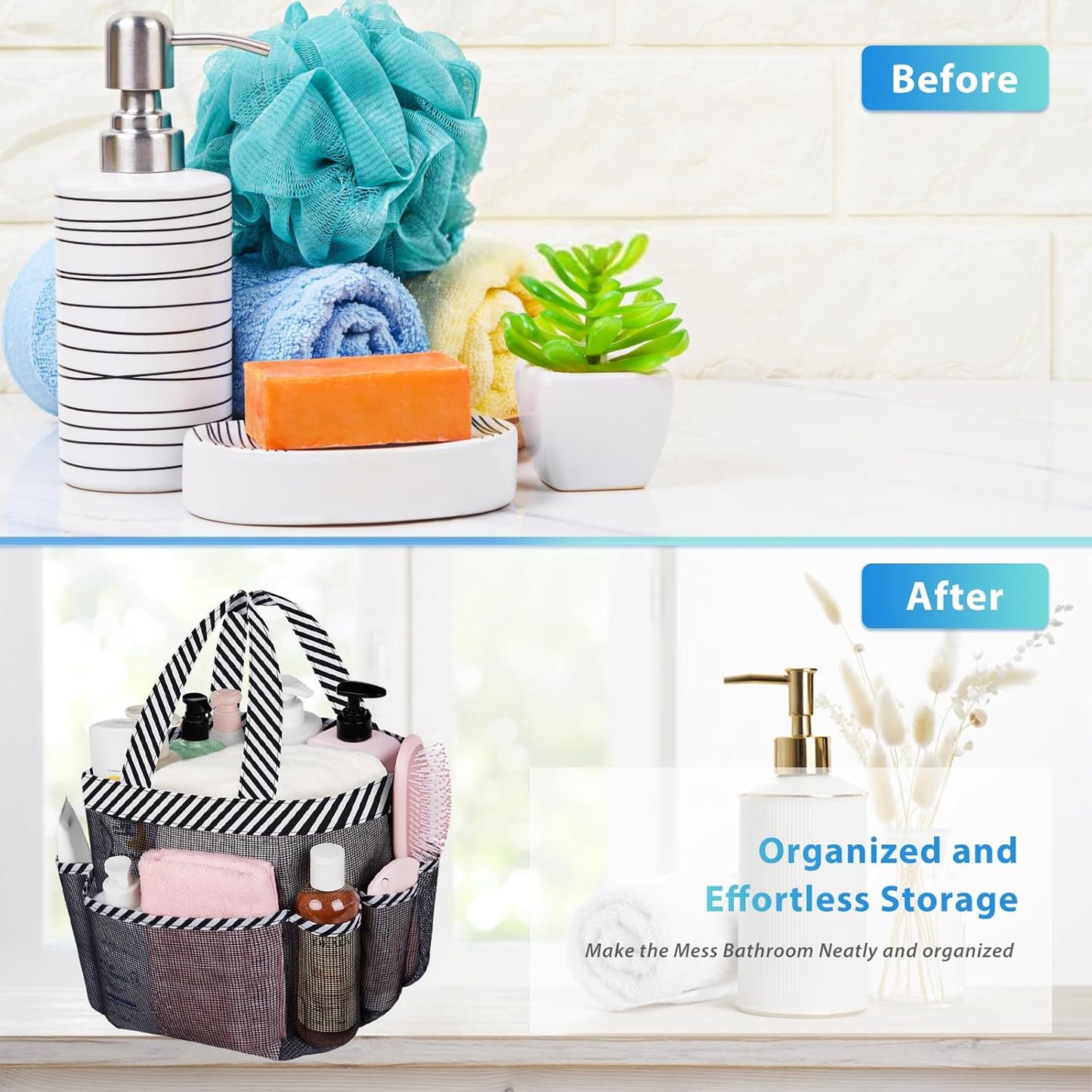 2 Pack Mesh Shower Caddy Portable for College Dorm Room Essentials with 8 Pockets, Hanging Shower Caddy Dorm Basket, Quick Dry Shower Bag for Bathroom