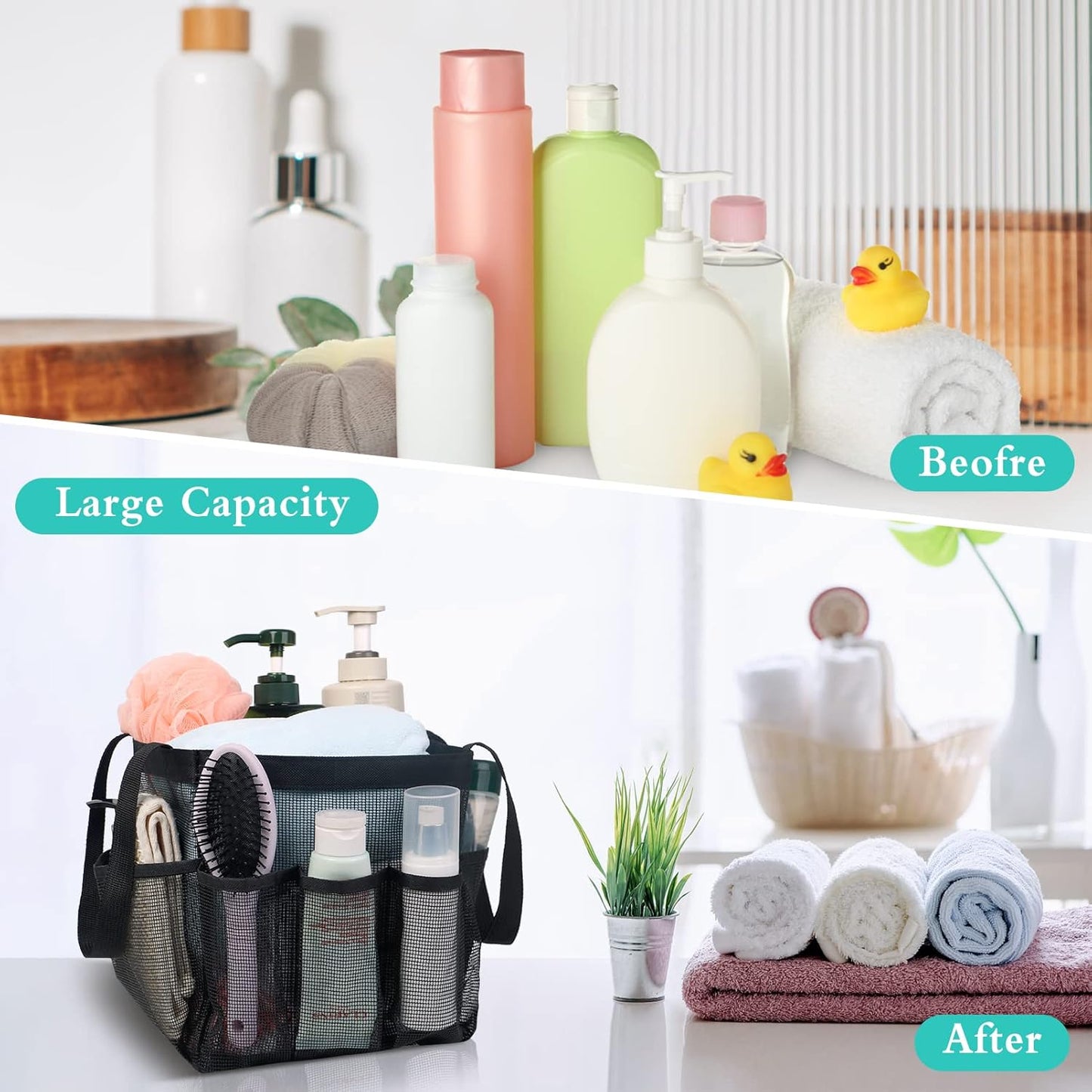 Mesh Shower Caddy Portable, Quick Dry Hanging Shower Tote Bag for College Dorm Room Essentials, Large Capacity Shower Caddy Dorm for Bathroom Gym Swimming