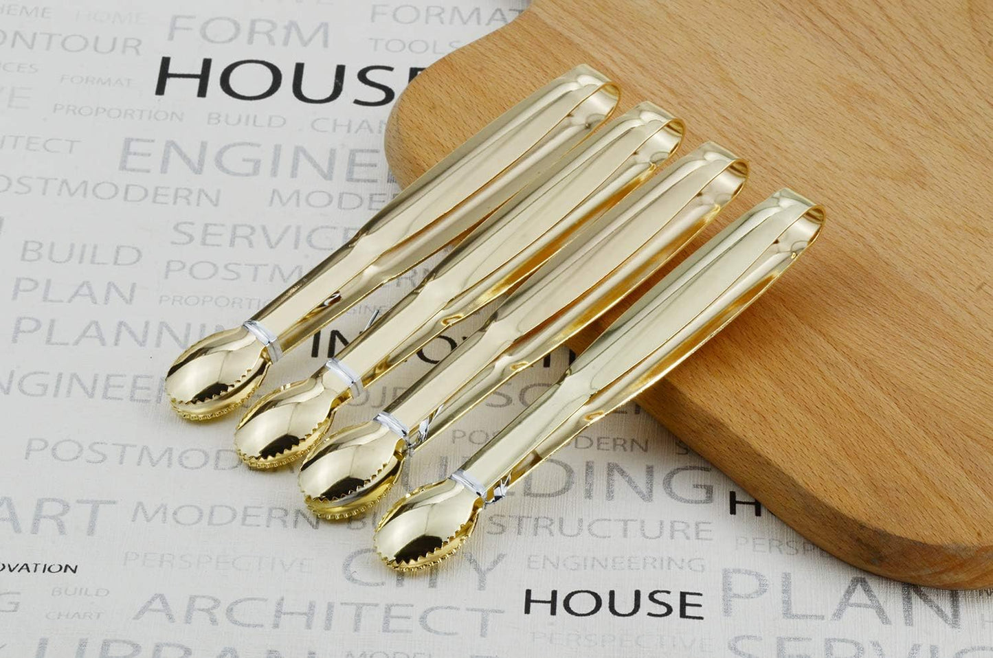 5.75" Mini Appetizer Tongs Set, Tiny Stainless Steel Small Tongs for Serving, Tea Party, Coffee Bar, Desserts, Set of 4 (Gold)