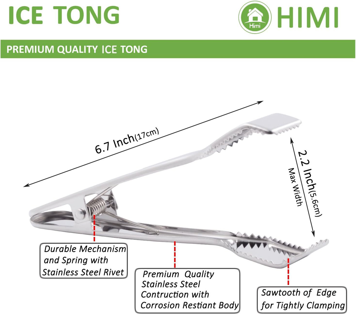 Ice Tongs for Ice Bucket 6-3/4 Inch - Premium 18/8 Stainless Steel Ice Tongs with Teeth for Ice Sugar Cubes Tea Party Coffee Bar Serving