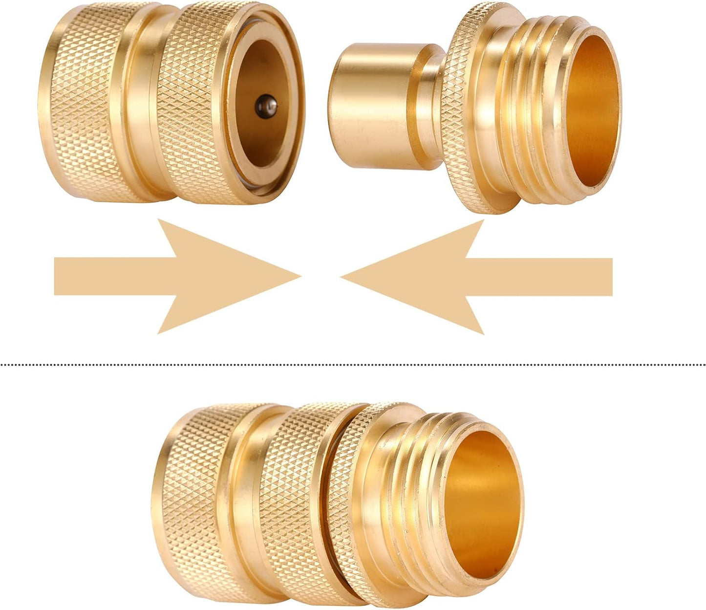 3/4 Inch Brass Garden Hose Fitting Quick Connector Male and Female Set, 2 Set