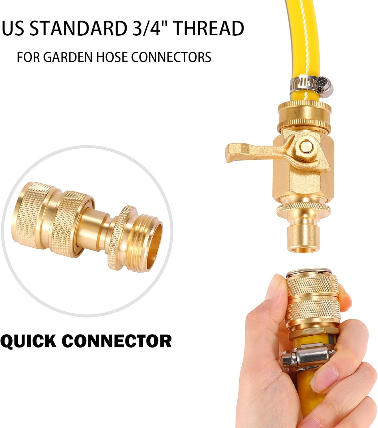 3/4 Inch Brass Garden Hose Fitting Quick Connector Male and Female Set, 2 Set