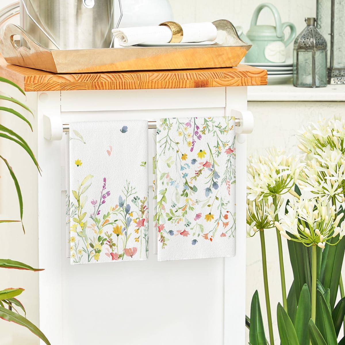 Wildflower Floral Spring Kitchen Towels Dish Towels, 18x26 Inch Farmhouse Summer Decoration Hand Towels Set of 2