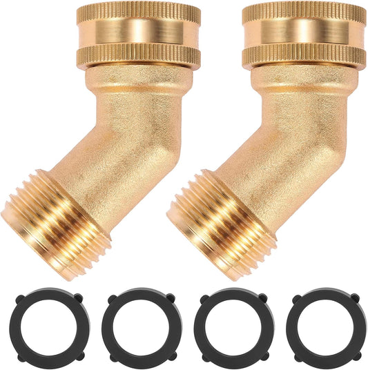 45 Degree Garden Hose Elbow, Eliminates Stress and Strain On RV Water Intake Hose Fittings, 3/4" GHT and Solid Brass, 2 Pack