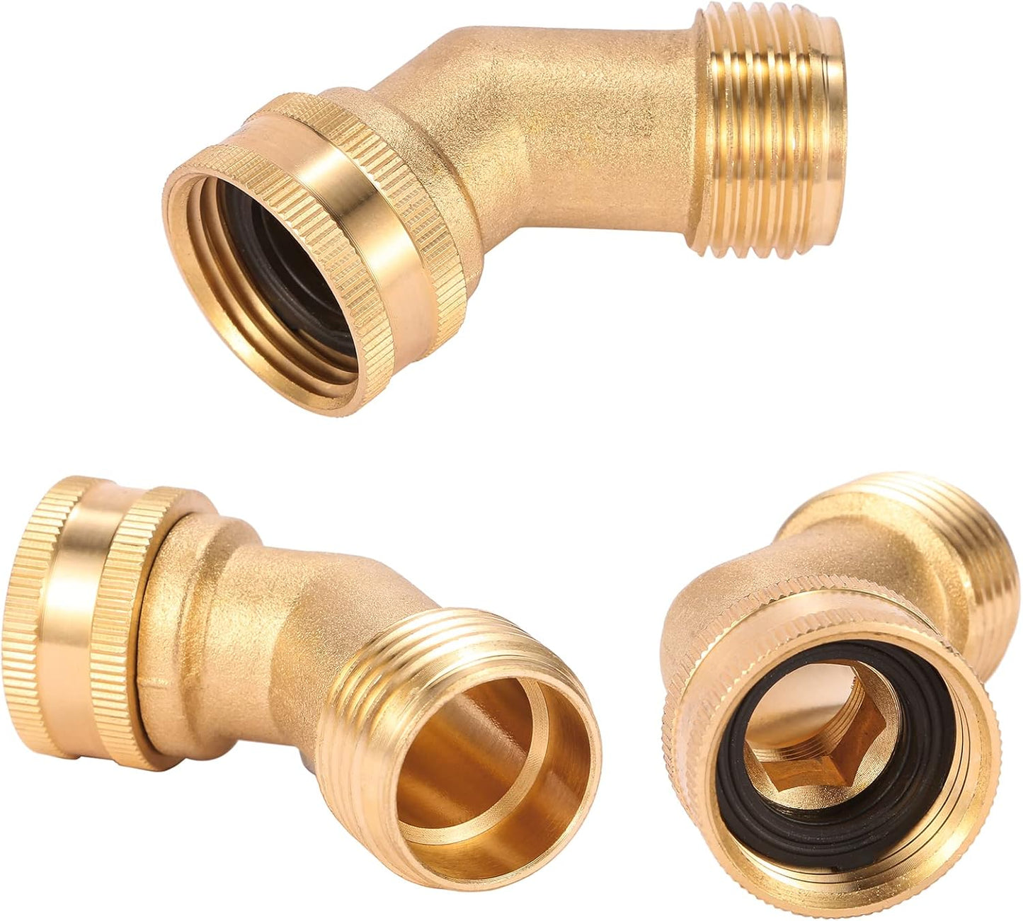 45 Degree Garden Hose Elbow, Eliminates Stress and Strain On RV Water Intake Hose Fittings, 3/4" GHT and Solid Brass, 2 Pack