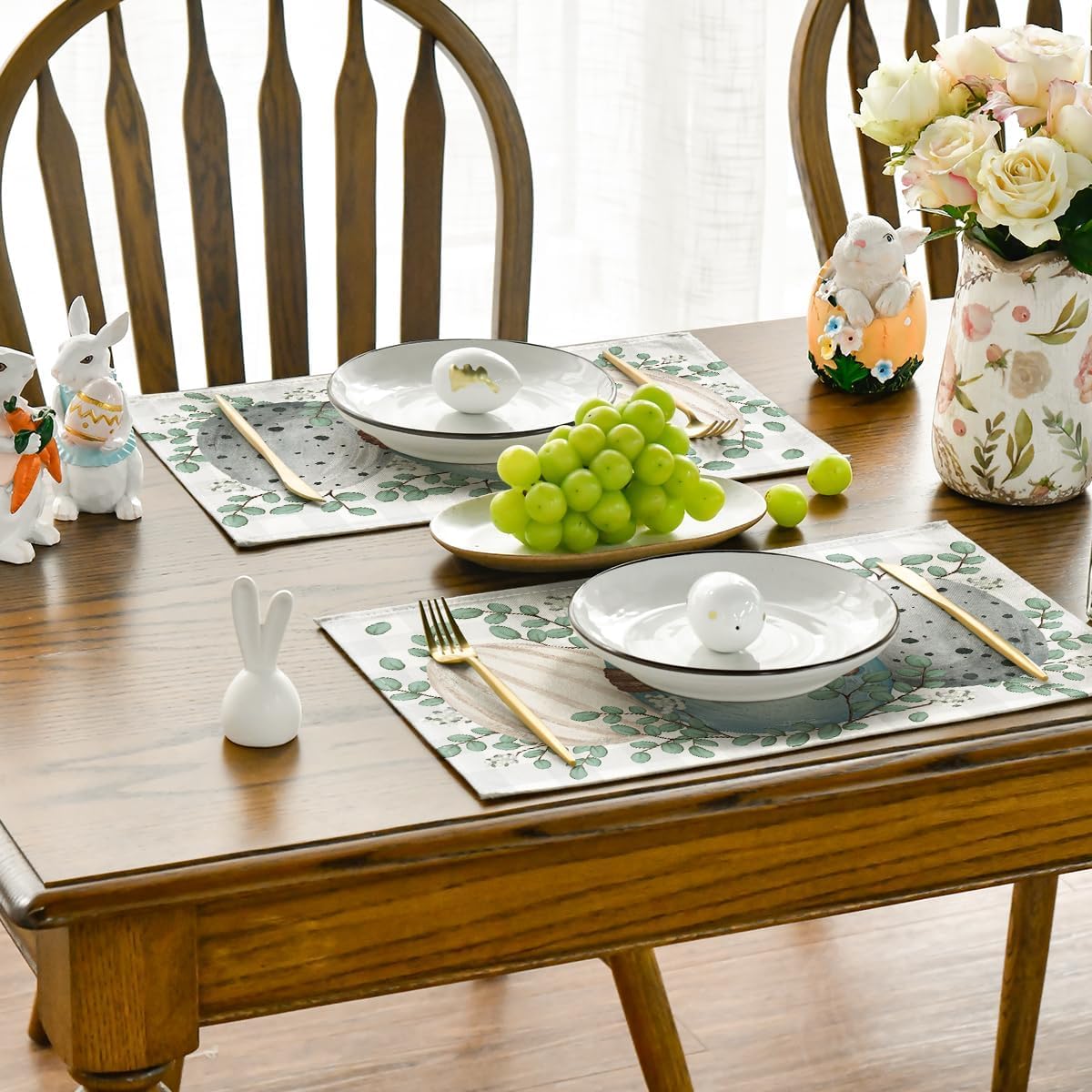Eucalyptus Eggs Easter Placemats Set of 4, 12x18 Inch Spring Seasonal Table Mats for Party Kitchen Dining Decoration