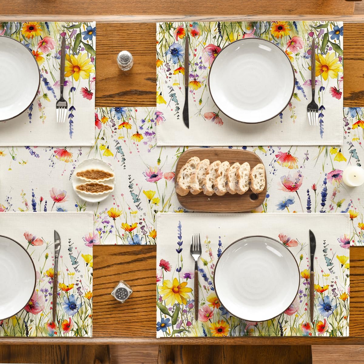 Daisy Lavender Floral Leaves Spring Placemats Set of 4,12x18 Inch Seasonal Spring Table Mats for Party Kitchen Dining Decoration