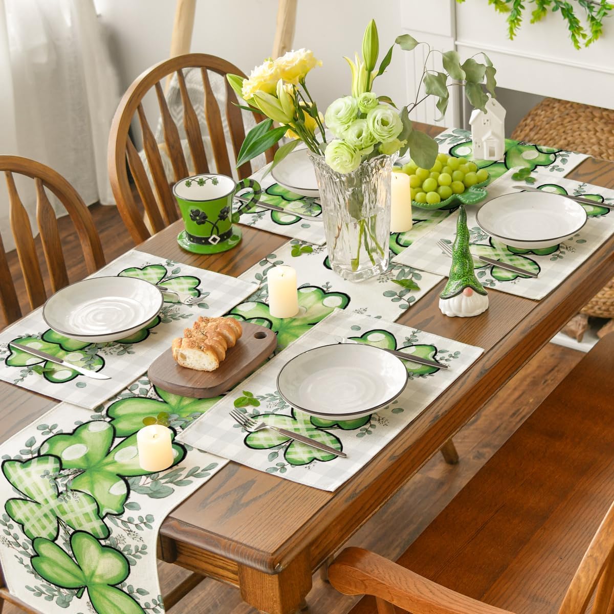 Bufflao Plaid Shamrock St. Patrick's Day Placemats Set of 4, 12x18 Inch Seasonal Spring Table Mats for Party Kitchen Dining Decoration