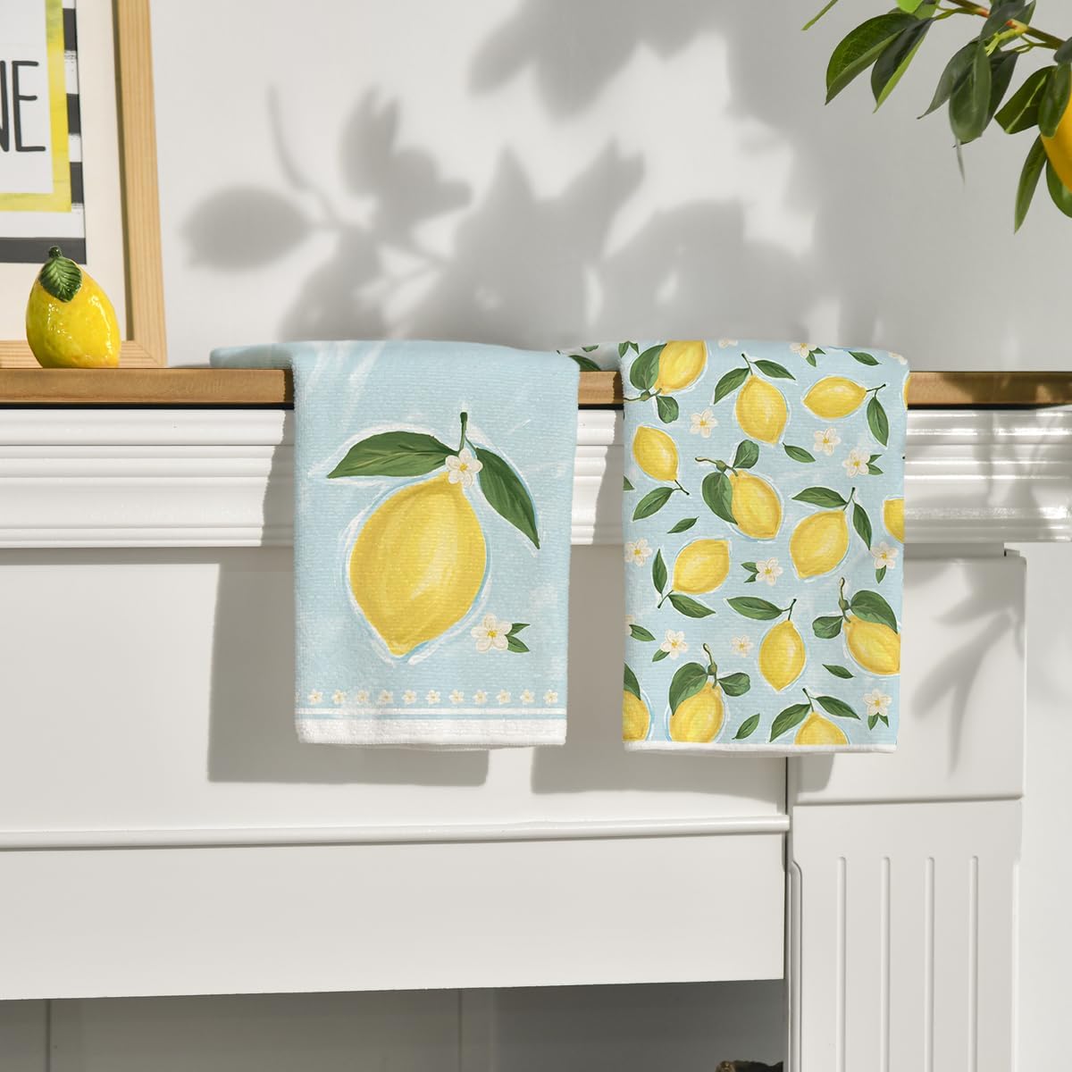 Lemon Flower Summer Kitchen Towels Dish Towels, 18x26 Inch Seasonal Summer Decoration Hand Towels Set of 2