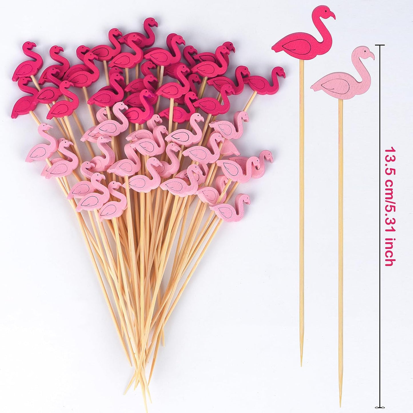 100 Pack Flamingo Toothpicks for Appetizers, 4.7 Inch Natural Bamboo Cocktail Picks for Cake Dessert Food Fruit Party Decorations