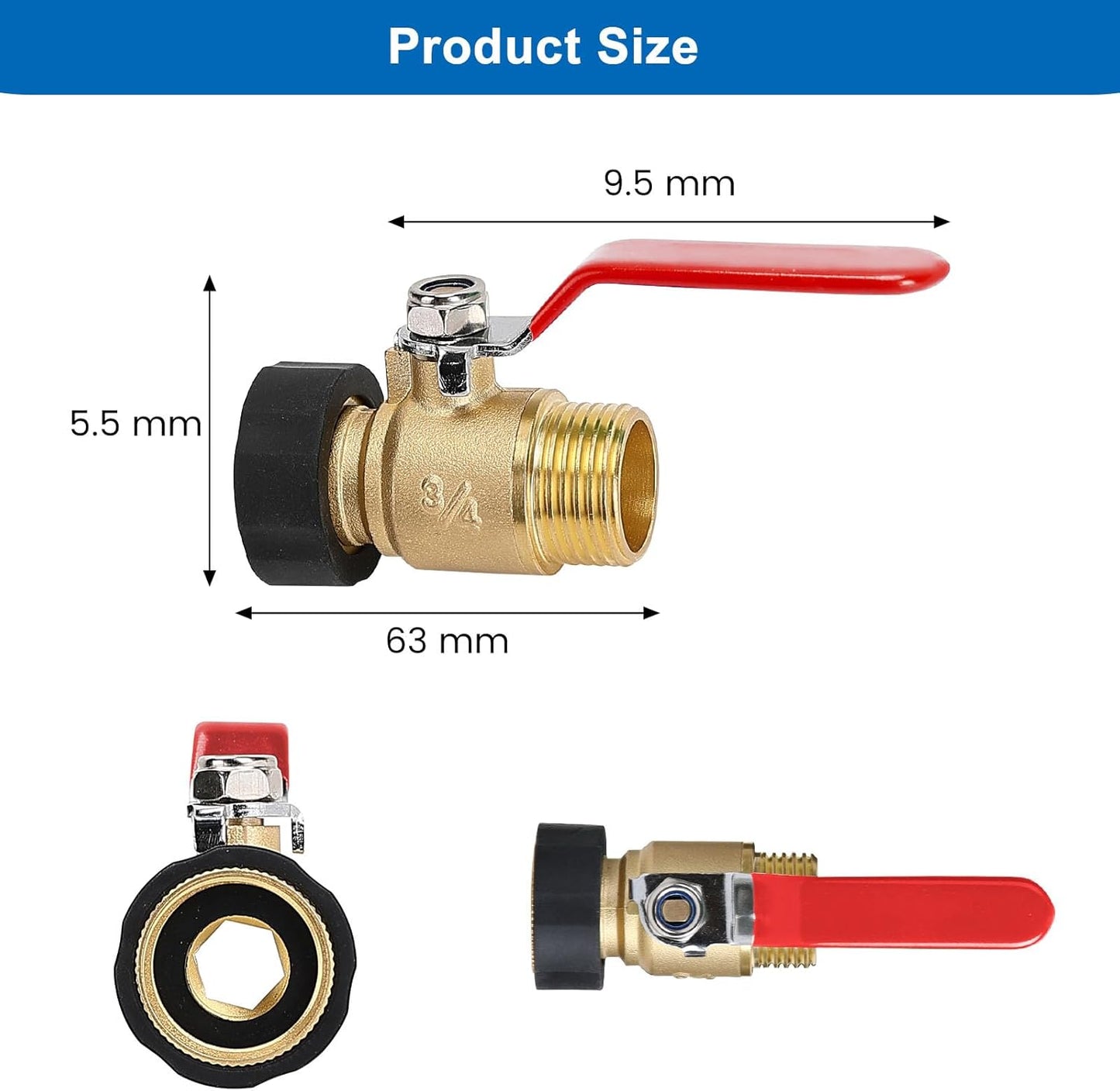 Garden Hose Shut Off Valve, 3/4" GHT Water Hose Shut Turn Off Valve, Heavy Duty Brass Valve Garden Hose Ball Valve With Stainless Steel Long Handle