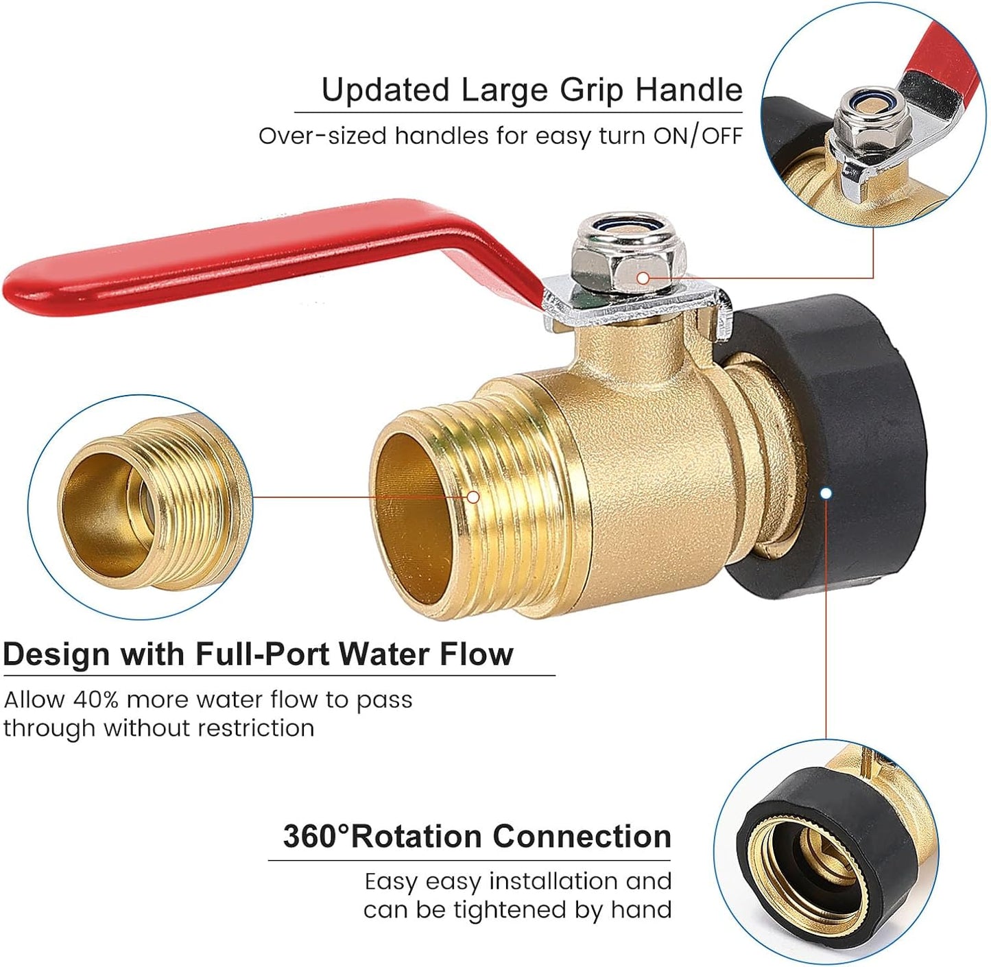 Garden Hose Shut Off Valve, 3/4" GHT Water Hose Shut Turn Off Valve, Heavy Duty Brass Valve Garden Hose Ball Valve With Stainless Steel Long Handle