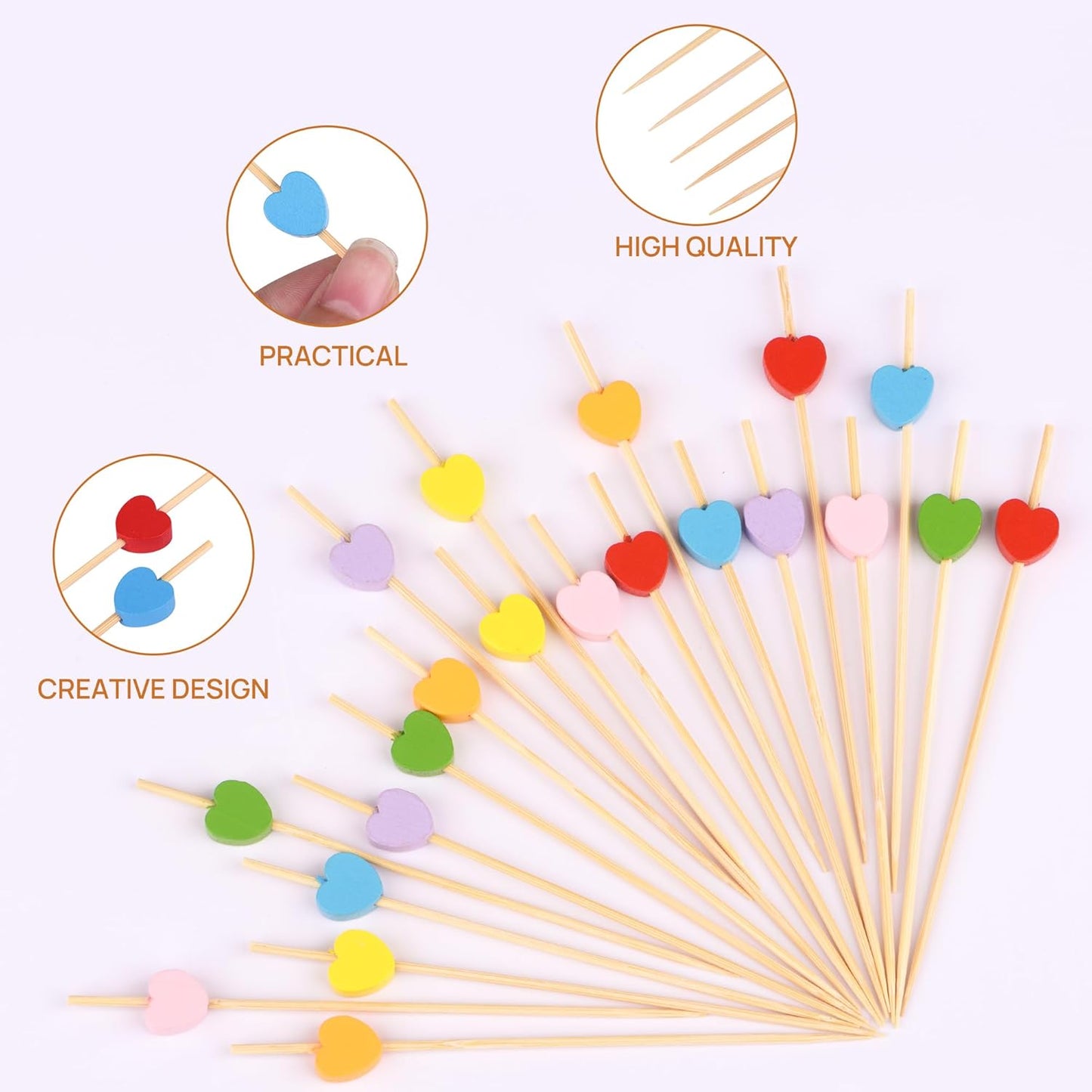 100 Pack Fruit Toothpicks, Heart-Shaped Bamboo Cocktail Picks, Natural Bamboo Toothpicks for Appetizers Fruit Cake Dessert Barbecue Snacks Sandwiches (Pink)