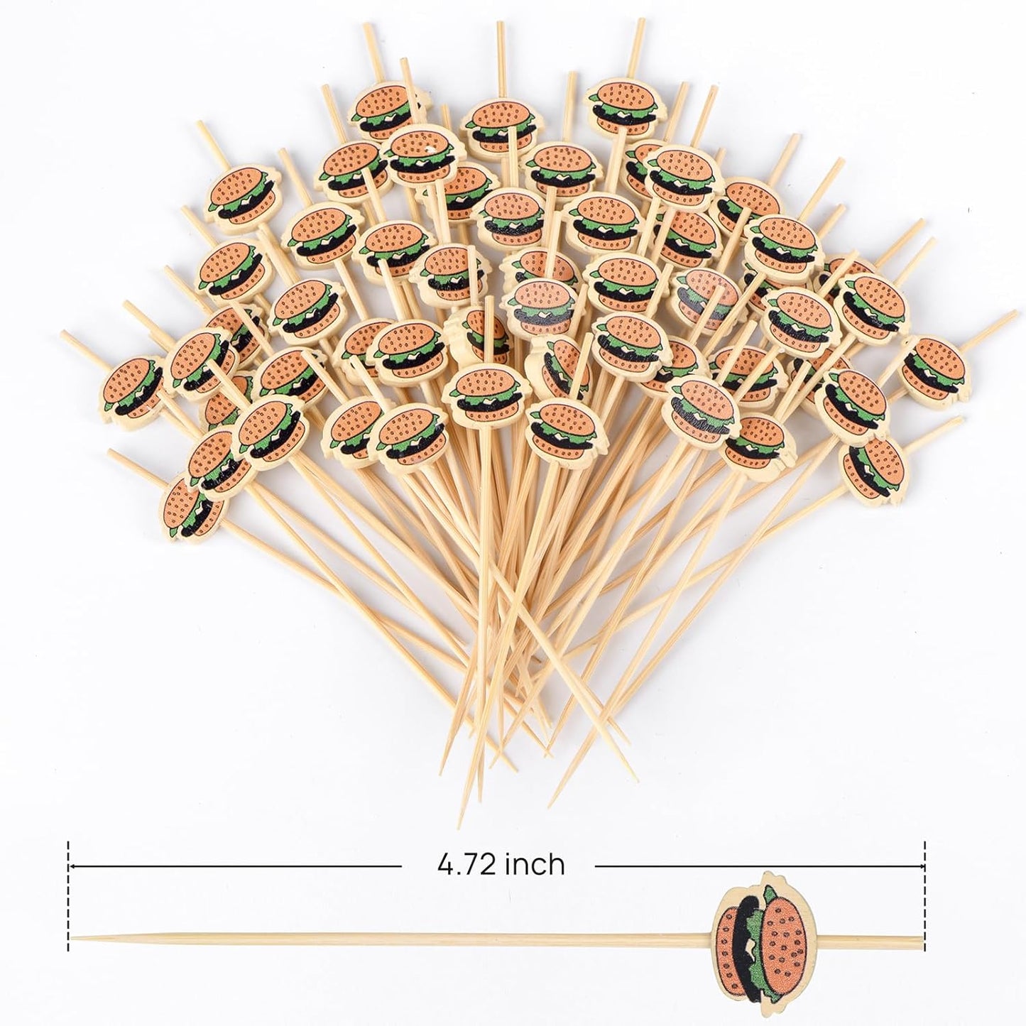 100 Pack Food Toothpicks for Appetizers, 4.7 Inch Bamboo Cocktail Picks Skewers Fruit Sticks, Fancy Toothpicks for Breakfast Sandwiches Hamburger Fruit and Parties Events