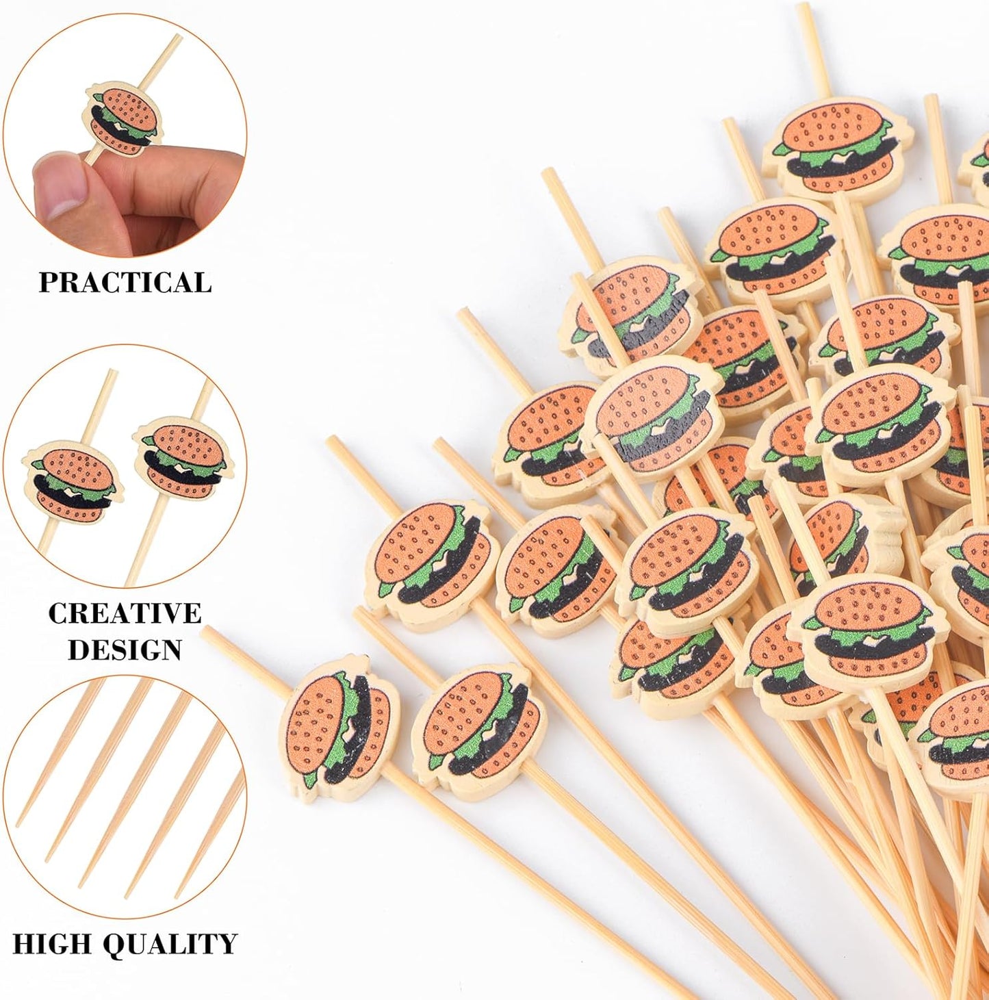 100 Pack Food Toothpicks for Appetizers, 4.7 Inch Bamboo Cocktail Picks Skewers Fruit Sticks, Fancy Toothpicks for Breakfast Sandwiches Hamburger Fruit and Parties Events