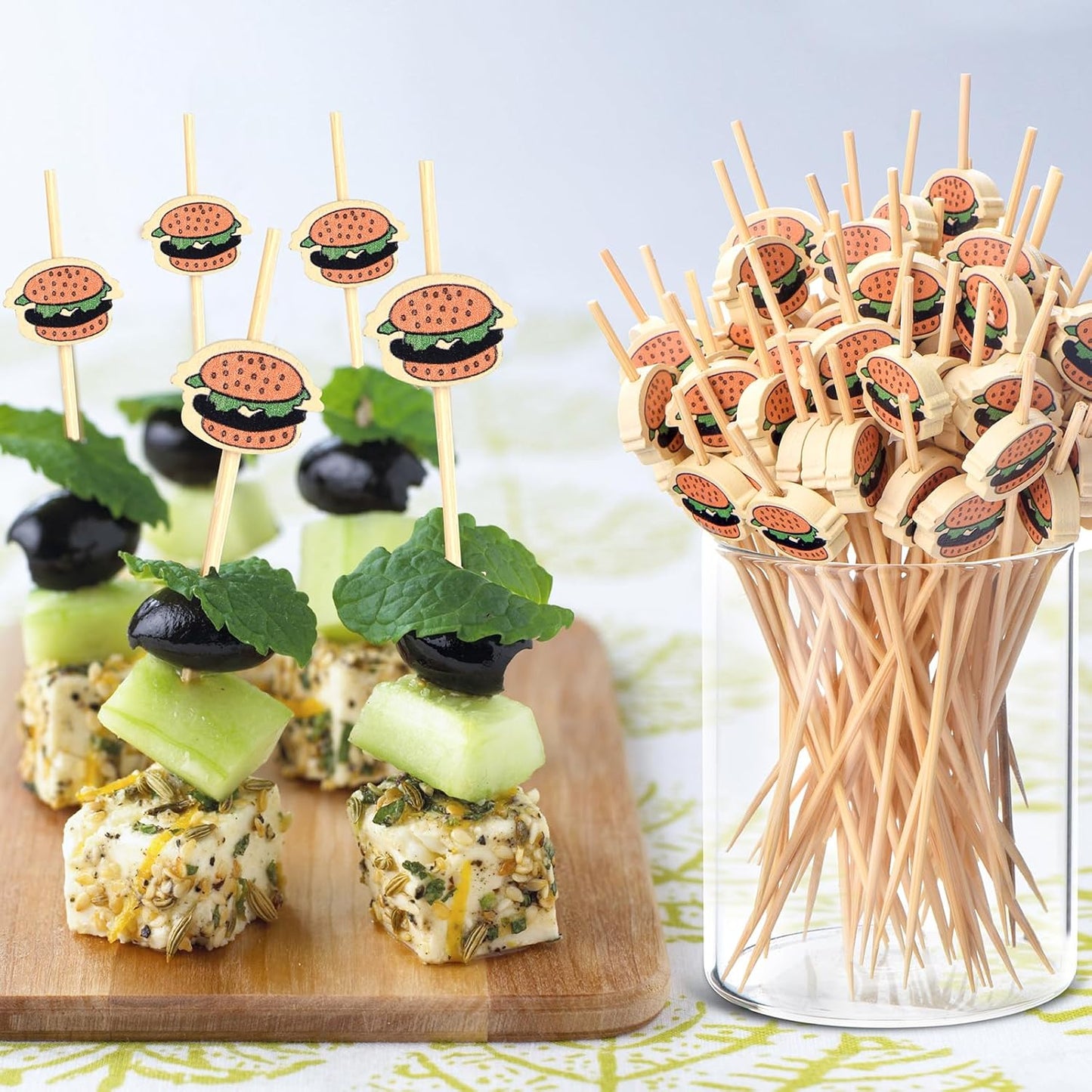 100 Pack Food Toothpicks for Appetizers, 4.7 Inch Bamboo Cocktail Picks Skewers Fruit Sticks, Fancy Toothpicks for Breakfast Sandwiches Hamburger Fruit and Parties Events