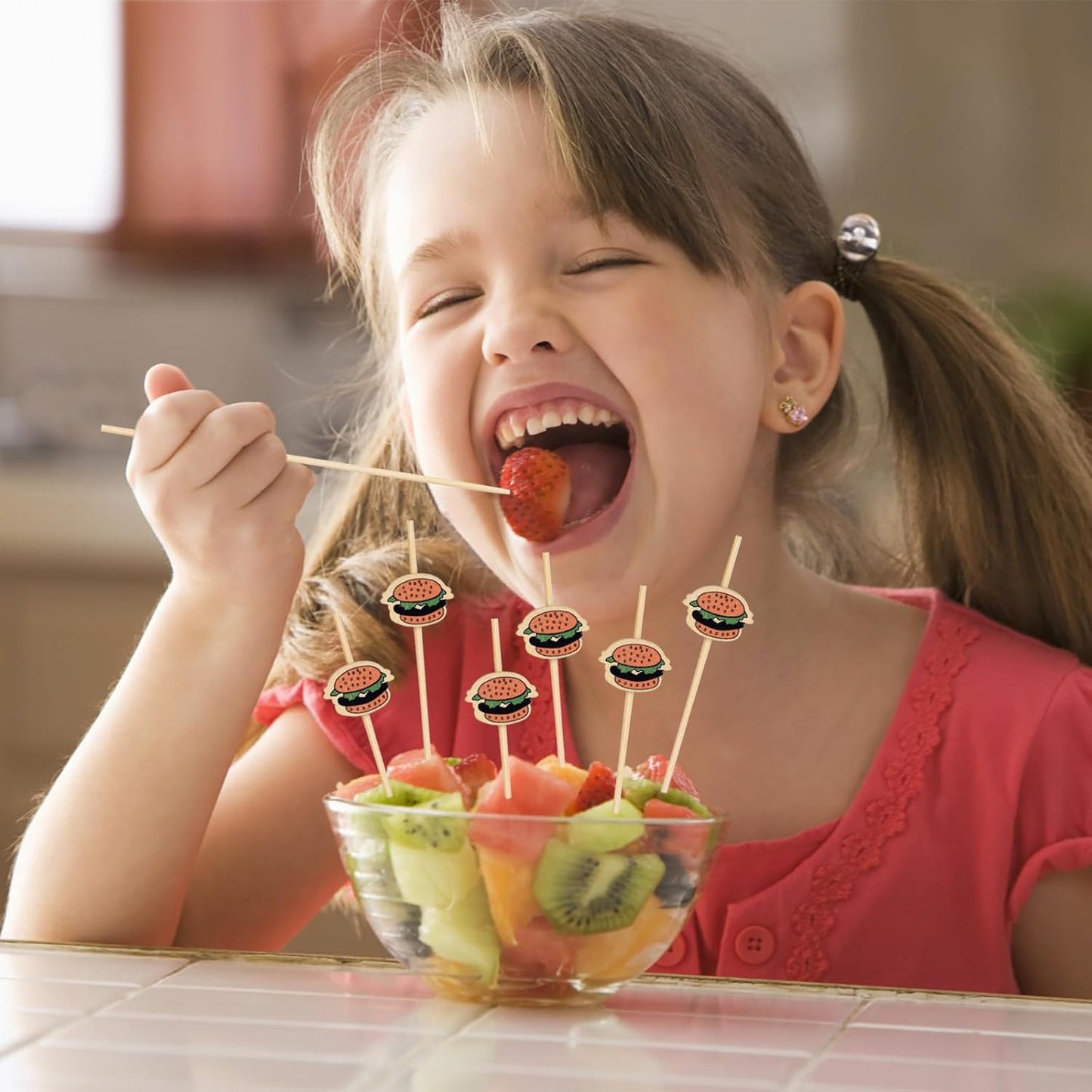 100 Pack Food Toothpicks for Appetizers, 4.7 Inch Bamboo Cocktail Picks Skewers Fruit Sticks, Fancy Toothpicks for Breakfast Sandwiches Hamburger Fruit and Parties Events