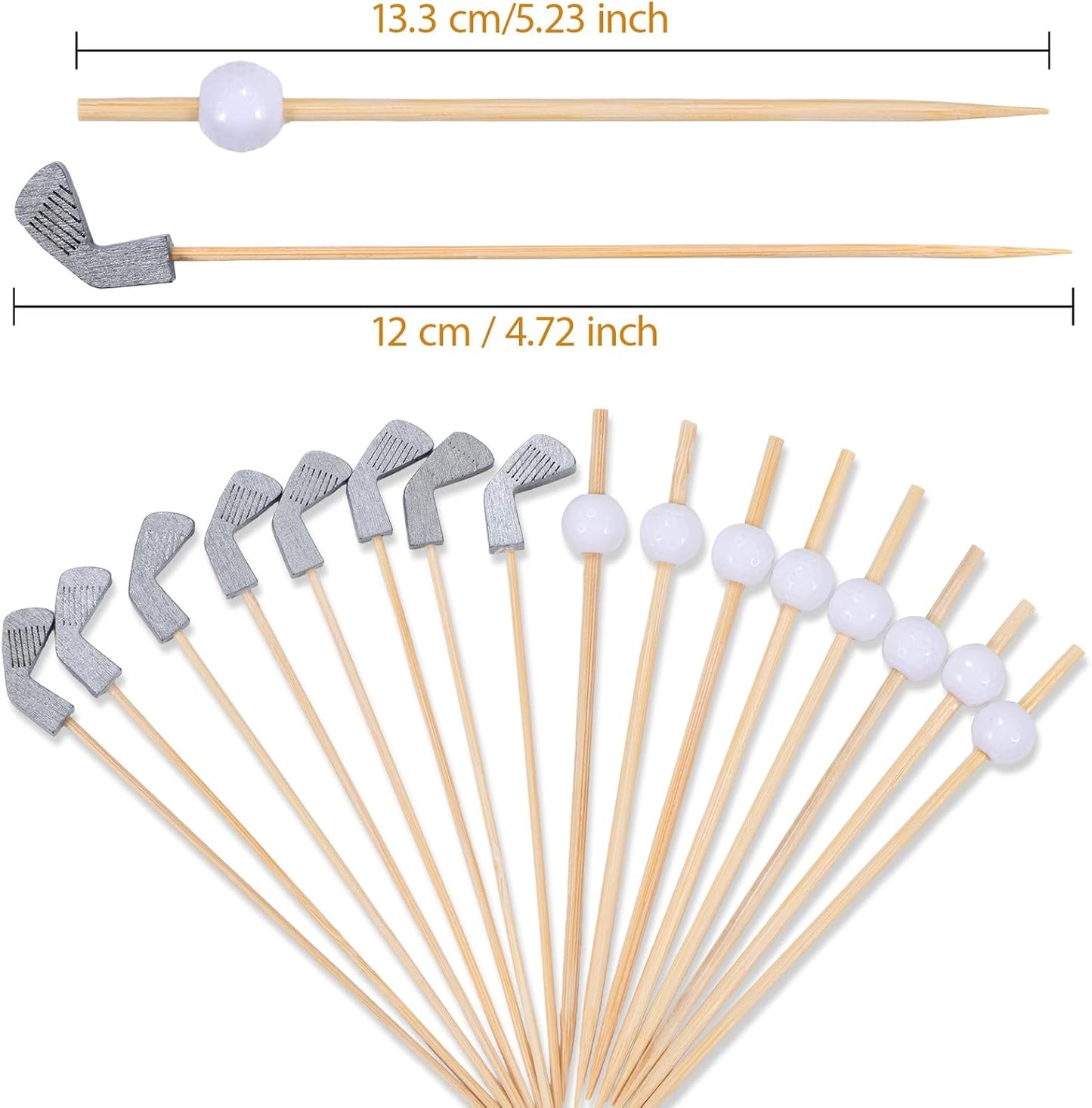 100 Pack Golf Toothpicks, Bamboo Cocktail Picks, Natural Bamboo Toothpicks for Appetizers Fruit Cake Dessert Barbecue Snacks Sandwiches (Golf Ball)