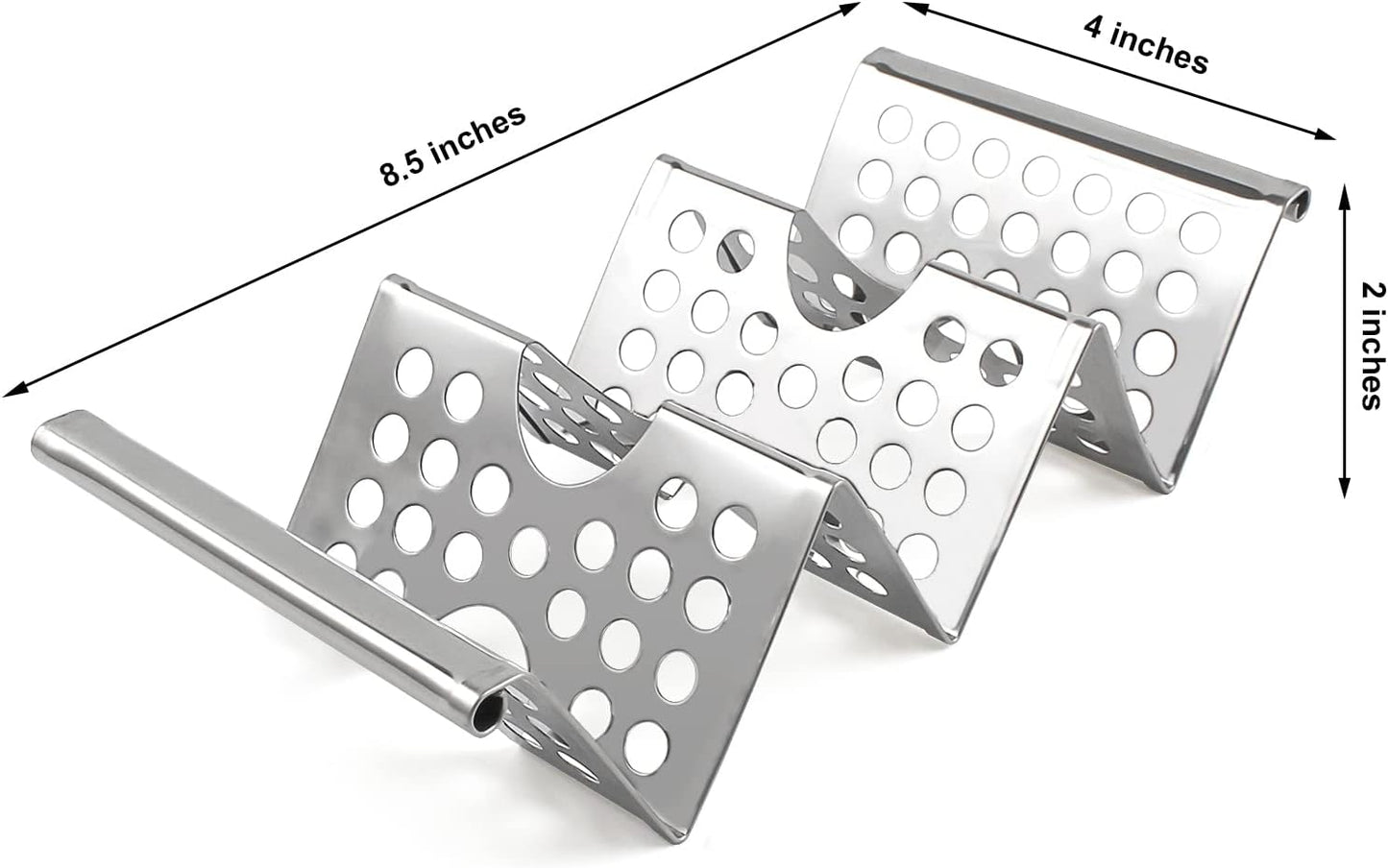 4 Pack Stainless Steel Taco Holders, Premium Taco Stands, Holds 2 Or 3 Tacos Each Taco Tray, Taco Rack With Easy-Access Handle, Food Grade Taco Plate Shells Oven & Grill Safe, BPA Free(Hollow)