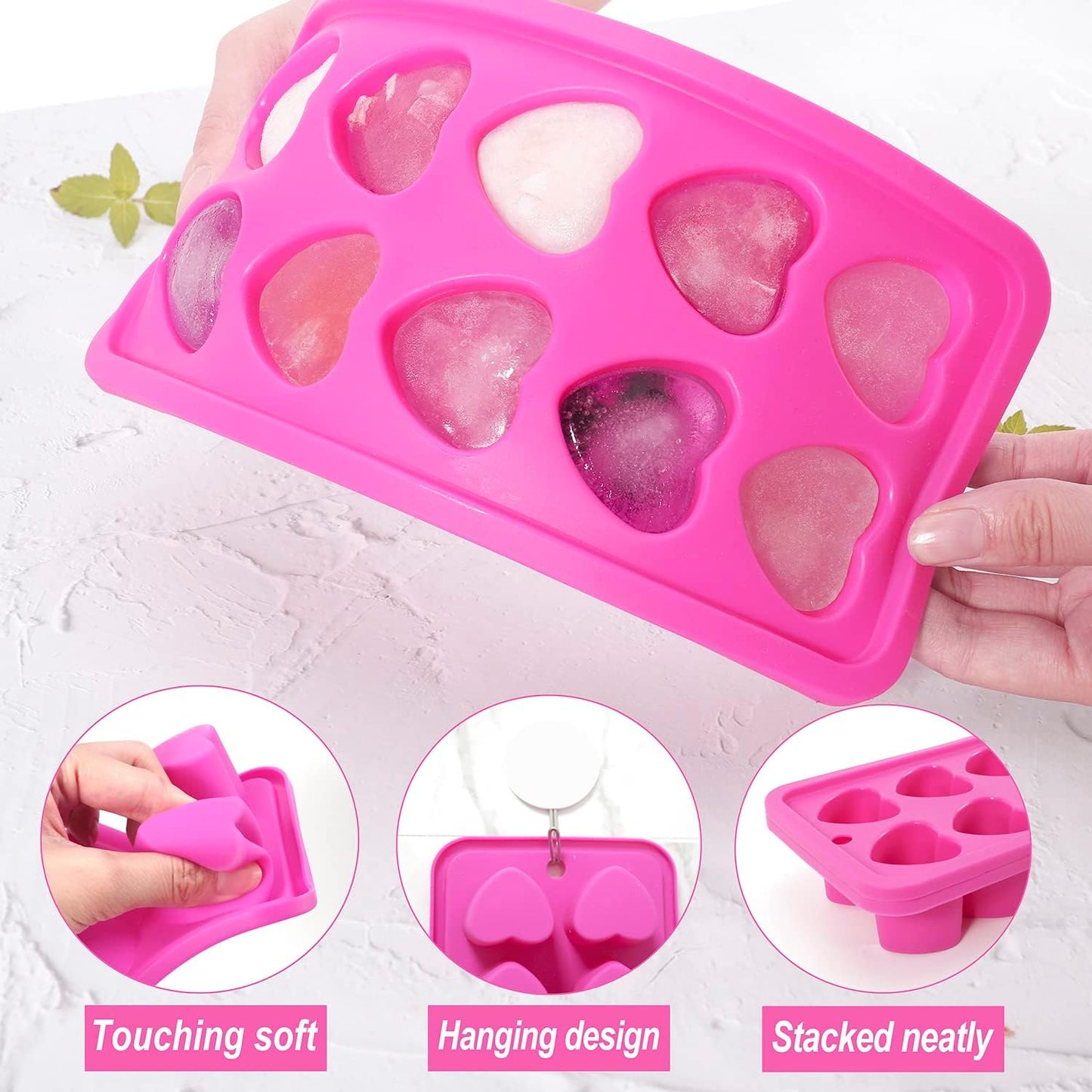 Heart Shaped Silicone Ice Cube Trays, For DIY love Heart Ice Cubes, Chocolate, Candy, Easy Release Mold for Cocktails,Whiskey, Drinks, BPA Free and Dishwasher Safe(2pcs, Pink)