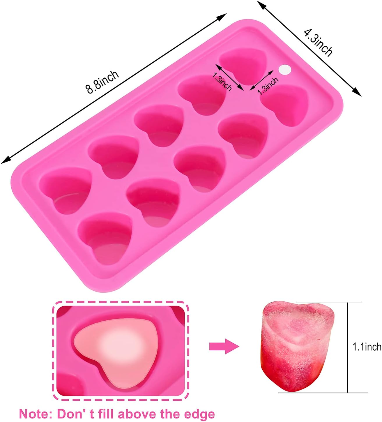 Heart Shaped Silicone Ice Cube Trays, For DIY love Heart Ice Cubes, Chocolate, Candy, Easy Release Mold for Cocktails,Whiskey, Drinks, BPA Free and Dishwasher Safe(2pcs, Pink)