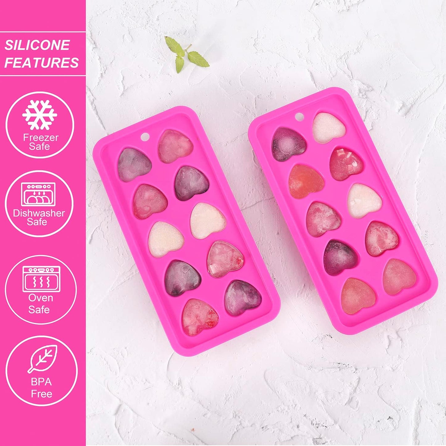 Heart Shaped Silicone Ice Cube Trays, For DIY love Heart Ice Cubes, Chocolate, Candy, Easy Release Mold for Cocktails,Whiskey, Drinks, BPA Free and Dishwasher Safe(2pcs, Pink)