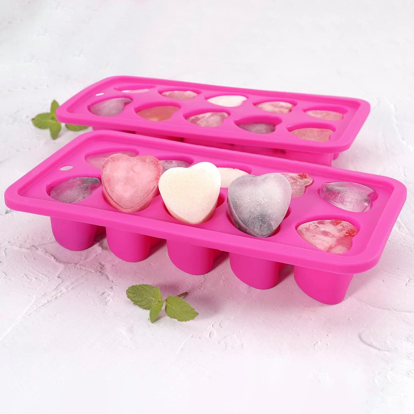 Heart Shaped Silicone Ice Cube Trays, For DIY love Heart Ice Cubes, Chocolate, Candy, Easy Release Mold for Cocktails,Whiskey, Drinks, BPA Free and Dishwasher Safe(2pcs, Pink)