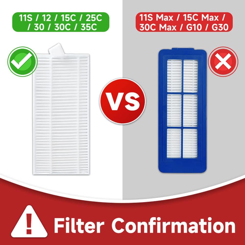 Replacement Parts for eufy robovac 11S, 12, 15T, 15C, 25C, 30, 30C, 35C Slim Carpet Robotic Vacuum Cleaner Hepa Filter Pre-filter Roller Brush Spin Side Brushes Attachment (with Pre-Filter)