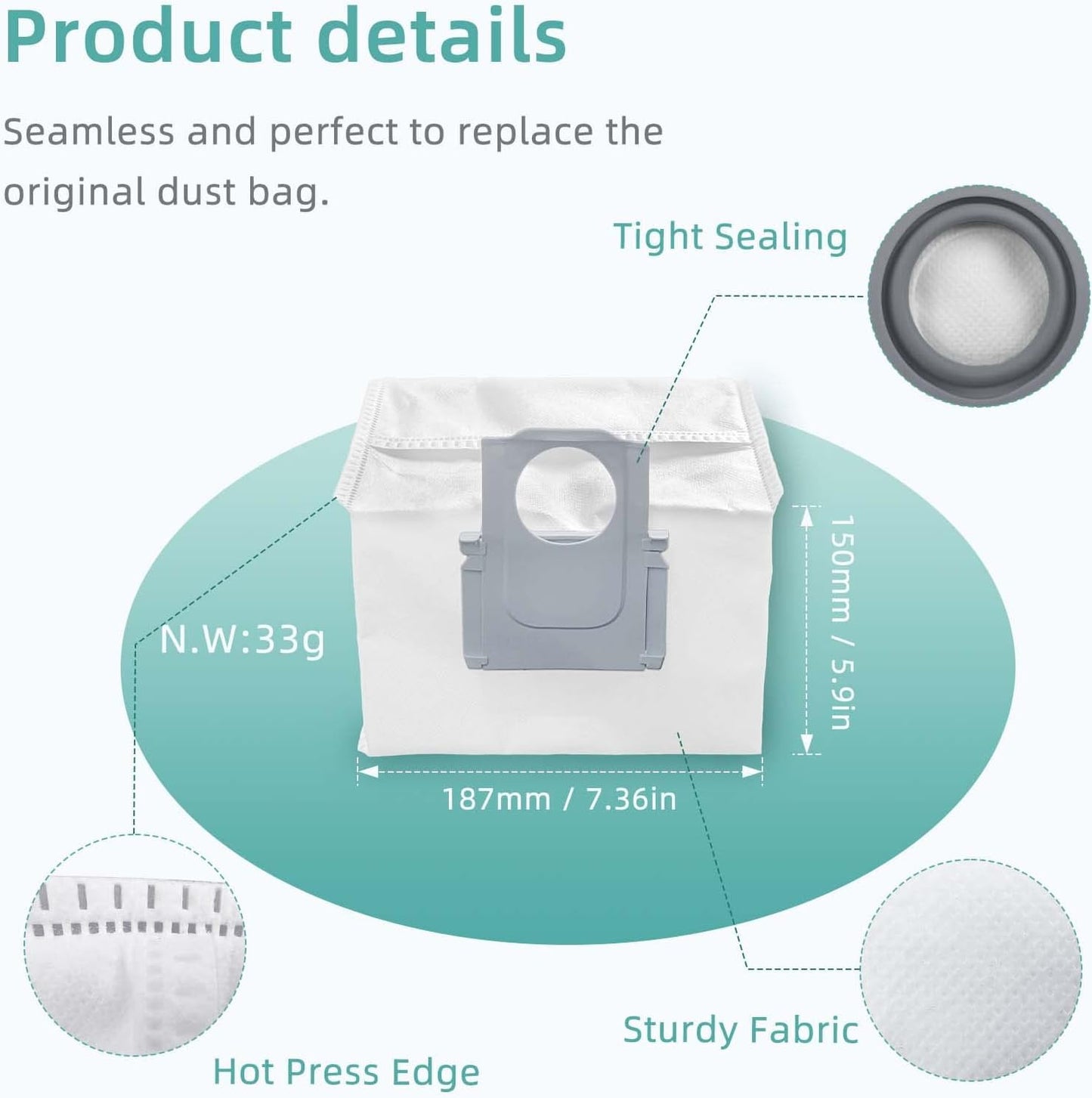 6 Pcs Replacement Refill Dust Bags Compatible with  Q10 S5+, Q10 X5+, Q7 M5+, Q5 Max+, Q5+, S8 Pro Ultra, S8+, Q7 Max+, Q8 Max+, Robotic Vacuums 3L Large Capacity