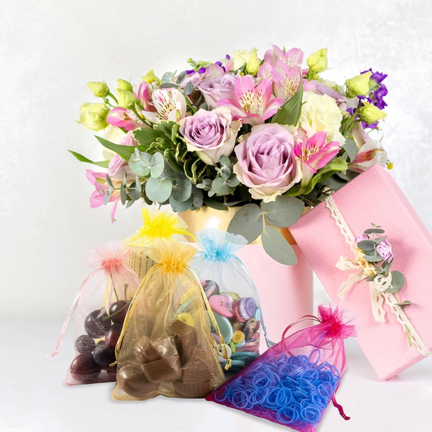 120PCS Organza Bags 4''x6'' - Muticolor Small Sachet Jewelry Gift Favor Bags Drawstring Mesh Bags Gifts Valentines Wedding Eid Mubarak Halloween Eve Christmas New Year Party Candy Fruit Wrap Bulk