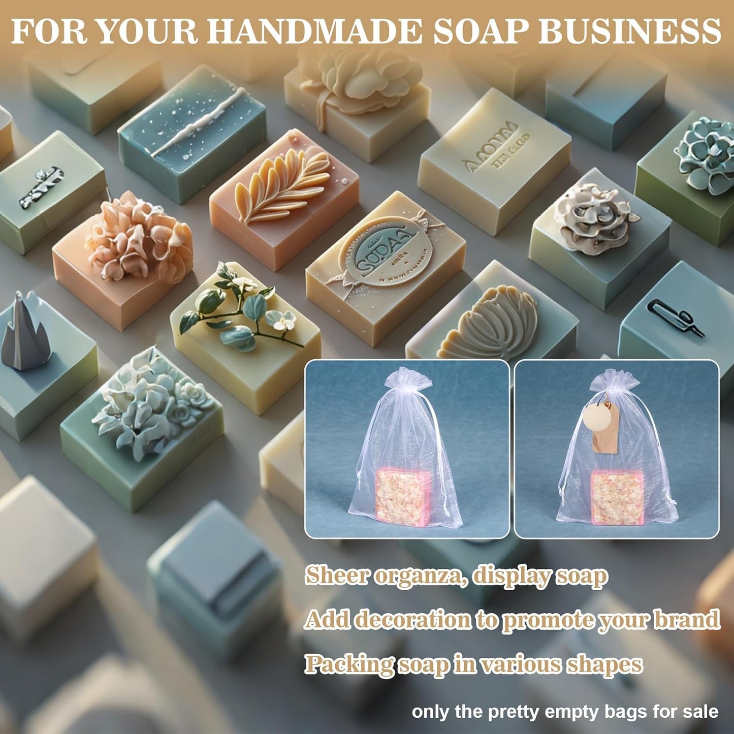 50 Organza Soap Bags for Packaging - Organza Gift Bags 5x7 for Homemade Soap Wedding Anniversary Souvenir Mesh Christmas New Year Party Favor Bags Small Pouches Gift Bags For Small Business White