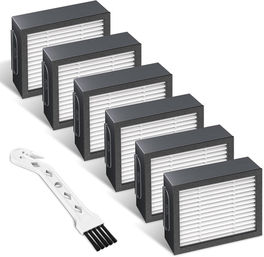 Filters Replacement for i-Robot Roomba E I & J Series i1+ i3 i3+ i4 i5/plus i6 i6+ i7 i7+/plus i8 i8+ E5 E6 E7 Vacuum Cleaner parts 4639161,6 Pack High Efficiency Filters+1 Cleaning Brush