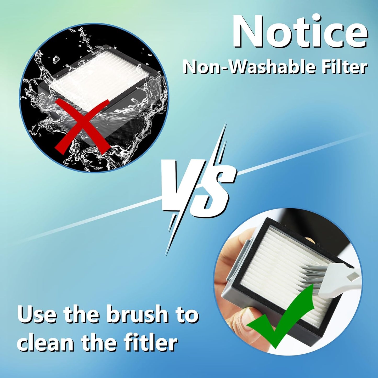 Filters Replacement for i-Robot Roomba E I & J Series i1+ i3 i3+ i4 i5/plus i6 i6+ i7 i7+/plus i8 i8+ E5 E6 E7 Vacuum Cleaner parts 4639161,6 Pack High Efficiency Filters+1 Cleaning Brush