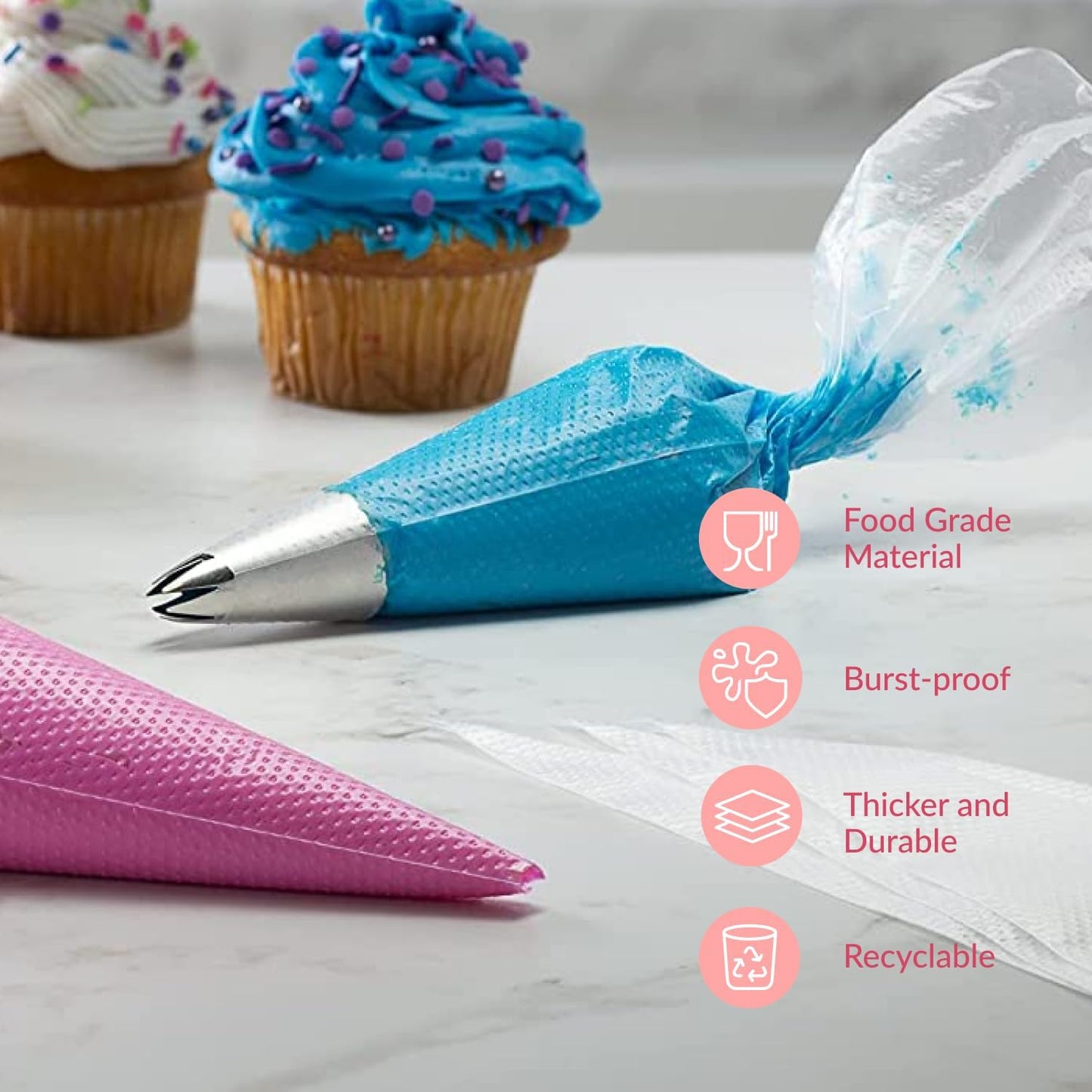 Set of 200 - Anti Burst Piping Bags 12 Inch -  Tipless Icing Bags - Durable Frosting Piping Bag Tools - Pastry and Cookie Decorating Supplies
