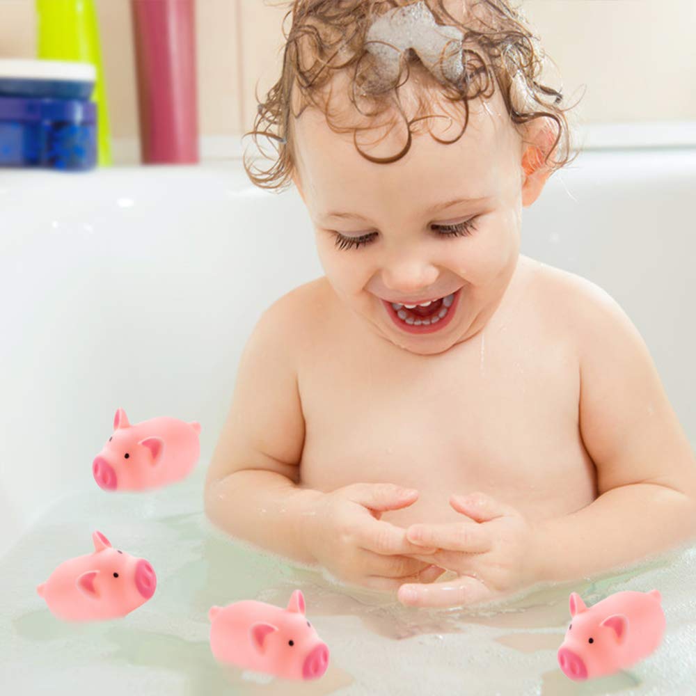 20 PCS Mini Squishies Pig Bath Toys, Pink Rubber Squeaky Baby Bathtub Toys for Baby Shower Party Favors