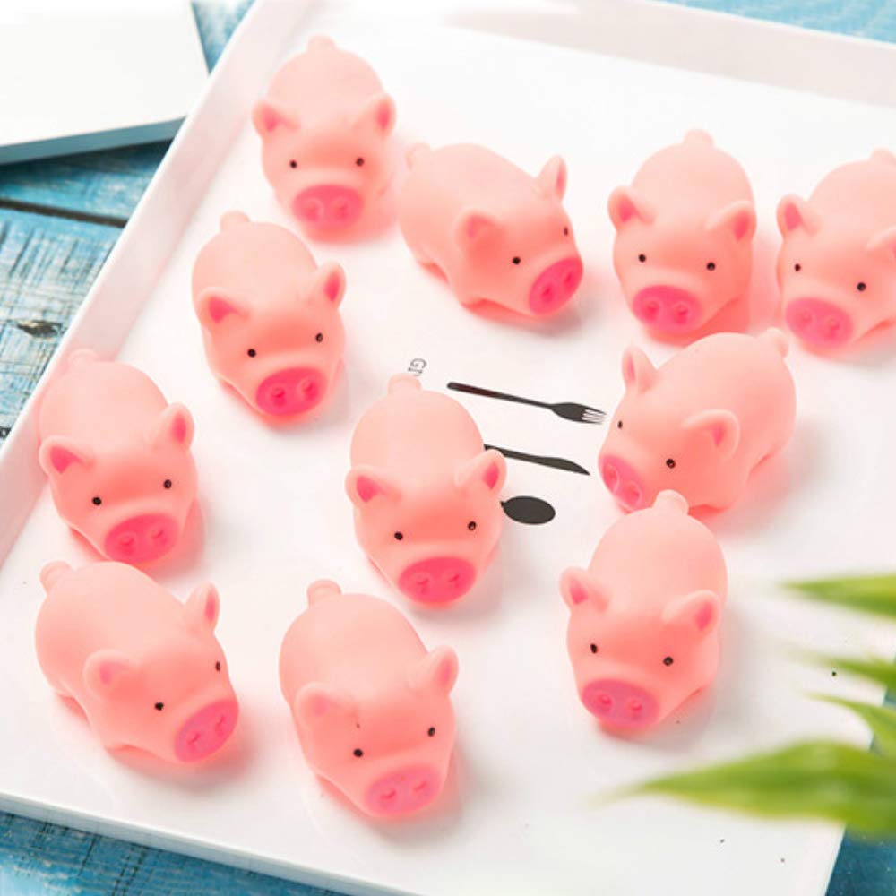 20 PCS Mini Squishies Pig Bath Toys, Pink Rubber Squeaky Baby Bathtub Toys for Baby Shower Party Favors