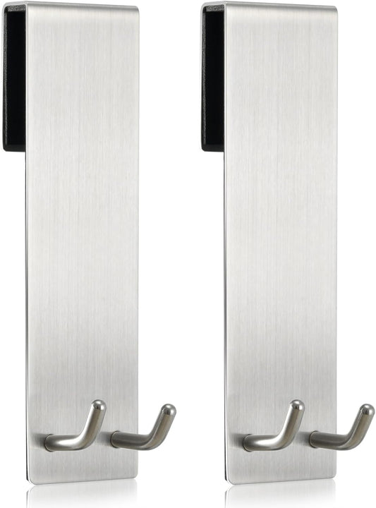 Shower Door Towel Hook Extended Length, No Drilling & Adhesive Needed Stainless Steel Bathroom Hangers for Frameless Shower Stall Wall
