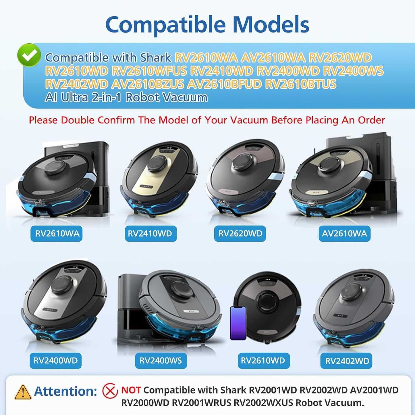 AV2610WA RV2610WA Vacuum Mop Replacement Pads Compatible with Shark RV2610WA AV2610WA RV2620WD RV2410WD AI Ultra 2- in-1 Robot Vacuum, Washable Reusable Microfiber Soft Pads, 6 Pack