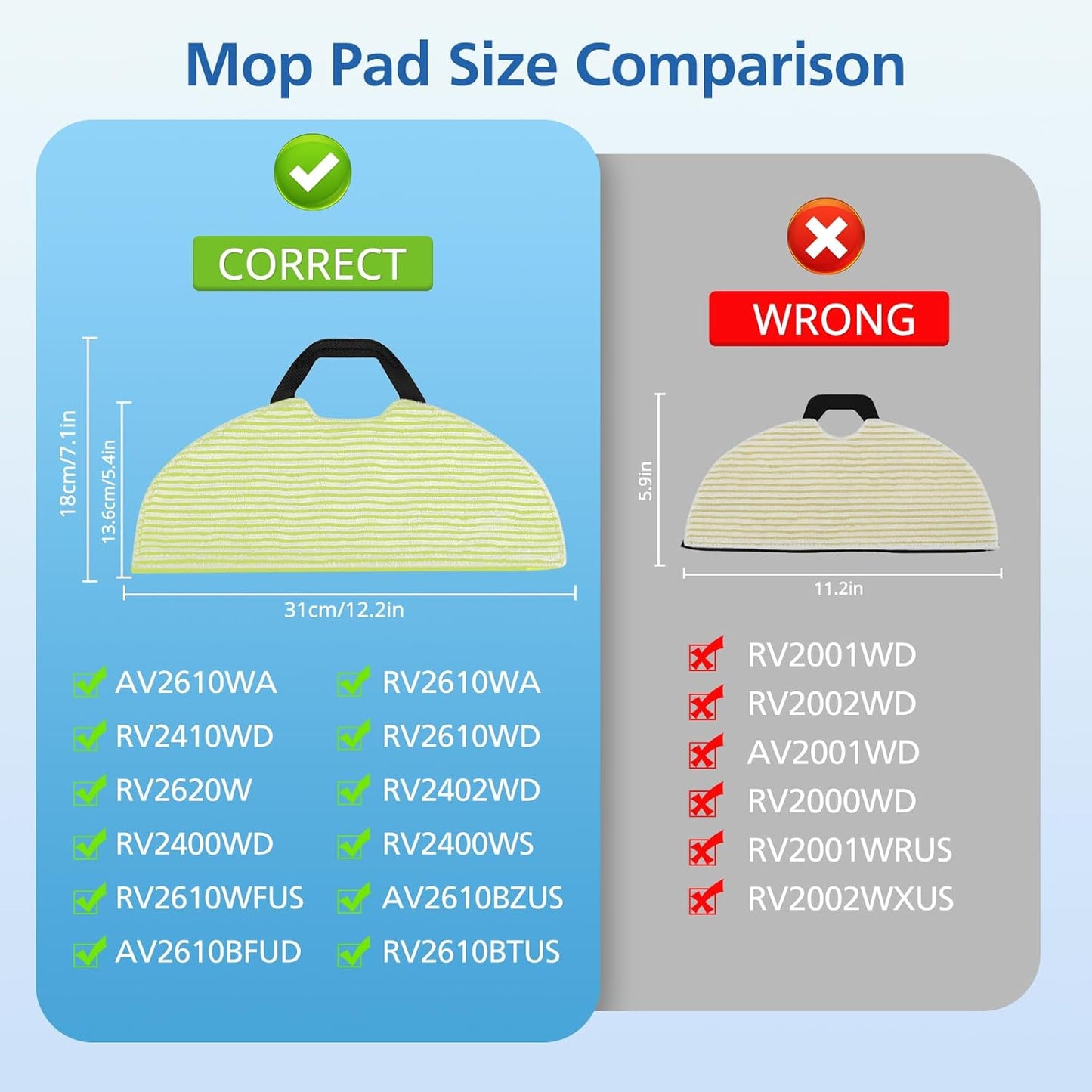 AV2610WA RV2610WA Vacuum Mop Replacement Pads Compatible with Shark RV2610WA AV2610WA RV2620WD RV2410WD AI Ultra 2- in-1 Robot Vacuum, Washable Reusable Microfiber Soft Pads, 6 Pack