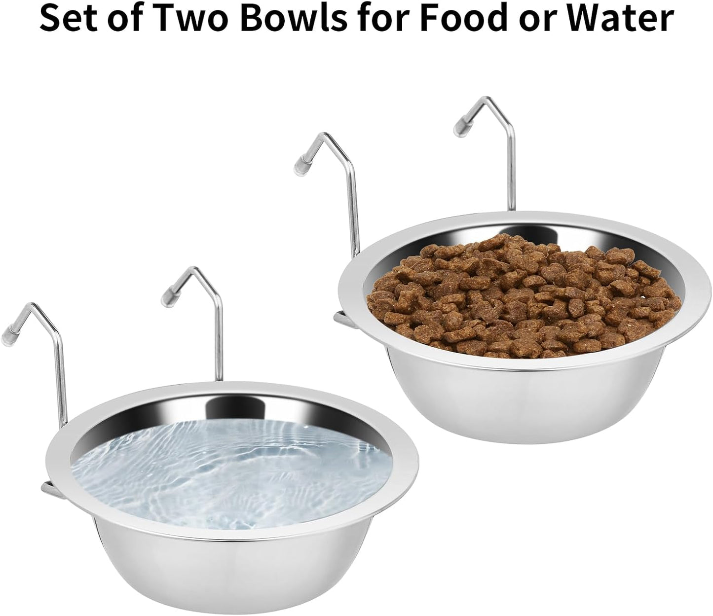 2PCS Kennel Water Bowl Hanging,Stainless Steel Puppy Bowls for Small Dog Cage,Kennel, Crate, Catio Accessories,Dog Crate Water Bowl Dish Feeder Food Holder No Spill(8oz/1cup)