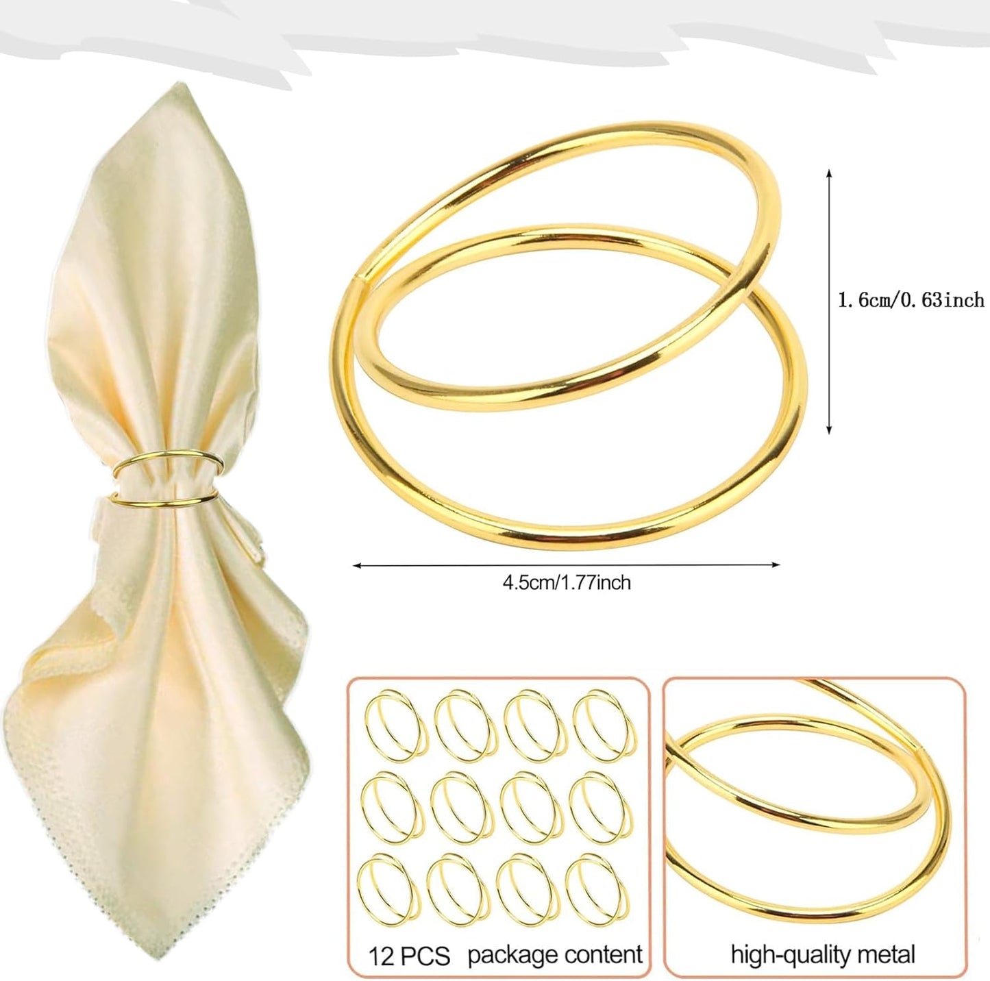 Gold Napkin Rings-12 PCS l Spiral Napkin Rings(Spiral) Napkin Holders Buckles for Family Dinner, Wedding, Party,Table Decorations